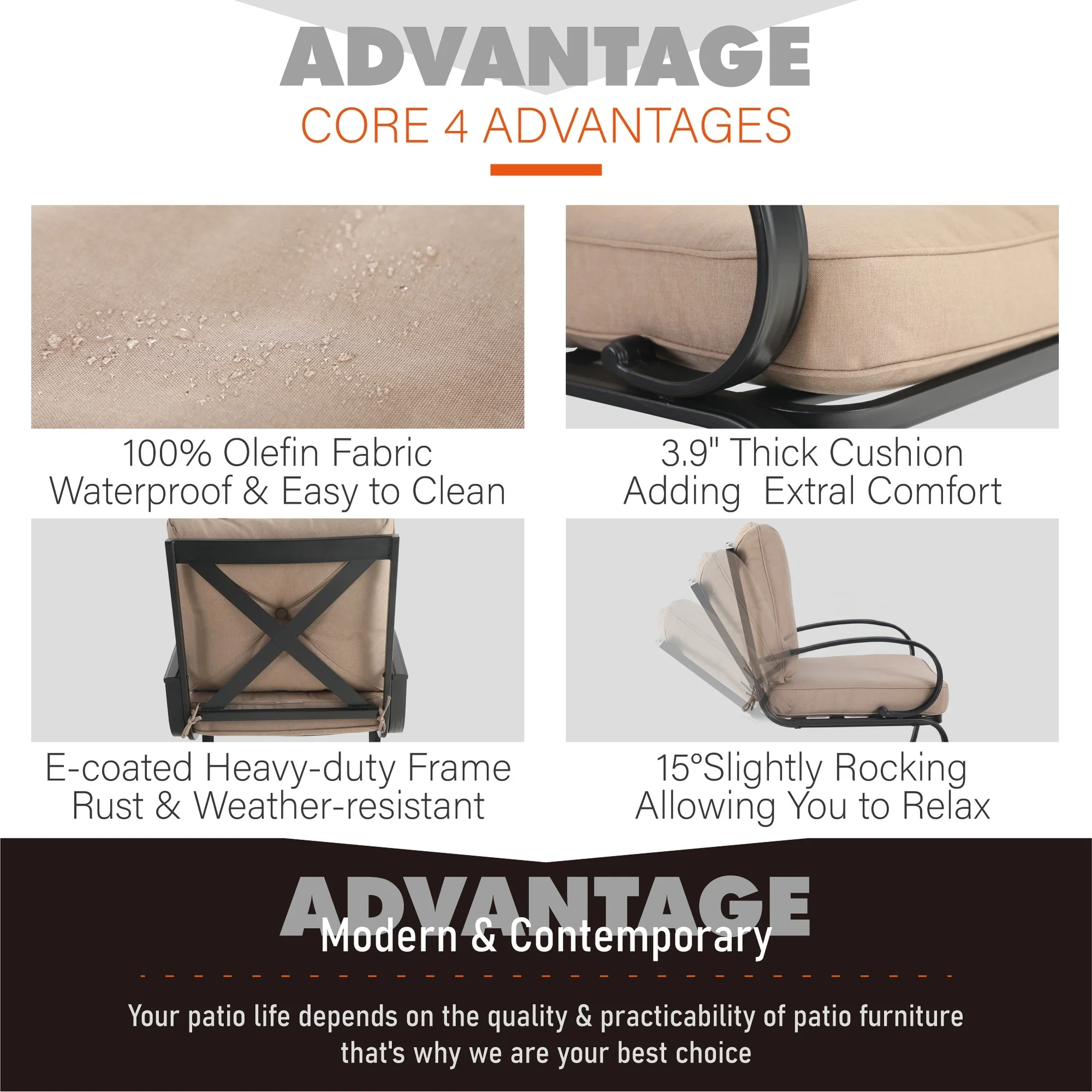 2-Piece C-Spring Patio Metal Dining Chairs with Cushions beige