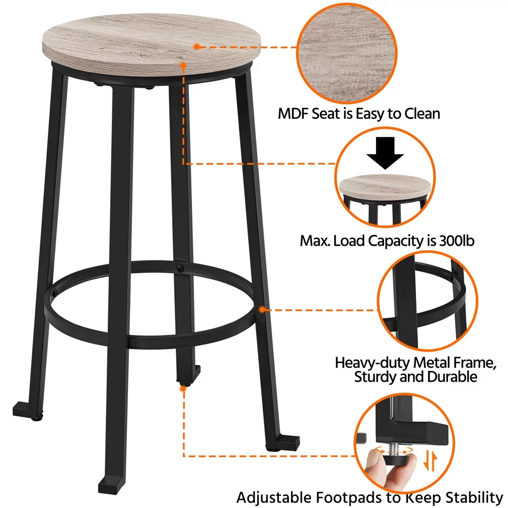 Topeakmart 2pcs 29.5''H Backless Metal Frame Bar Stools with Round Top, Gray