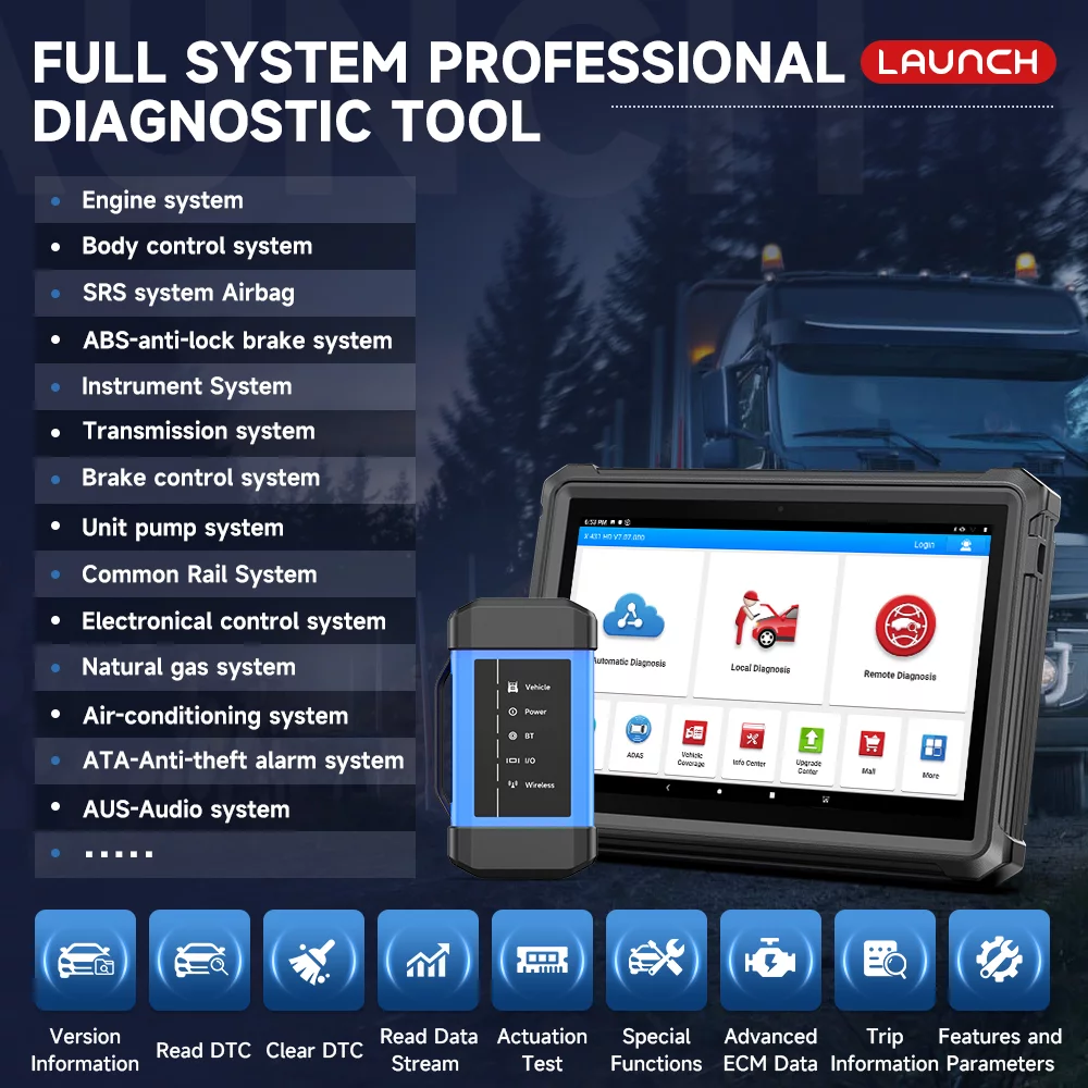 LAUNCH X-431 V+ HDIII Automotive Bidirectional Diagnostic Scan Tool Heavy Duty Diesel Truck Scanner HD OBD OBD2 Scanner 15+ Services, VAG Guide,AutoAuth for FCA SGW,12V 24V Vehicle Automobile Scanner