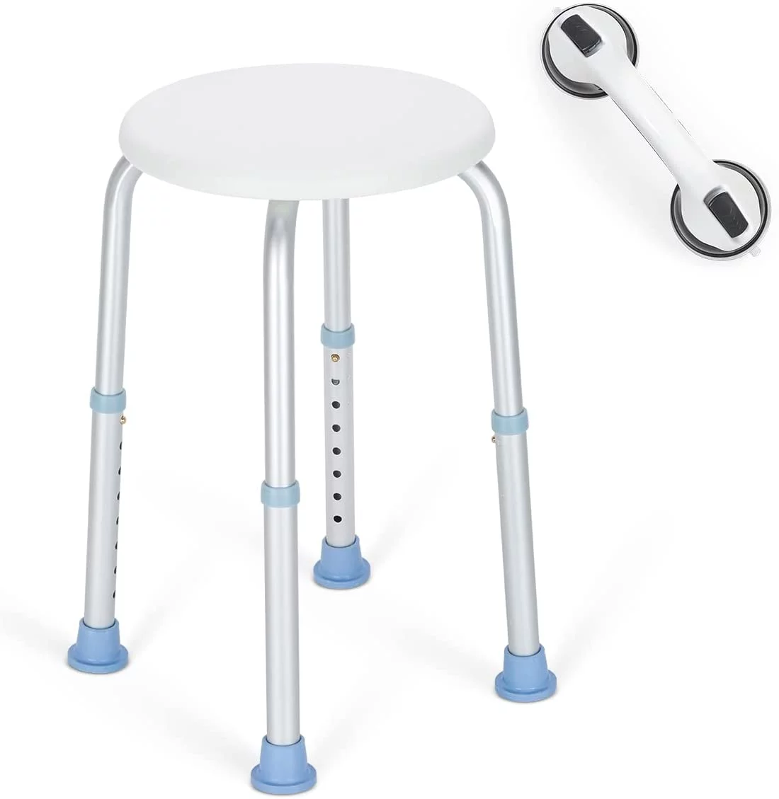 OasisSpace Shower Stool, Heavy Duty Adjustable Bath Chair with Free Grab Bar, Medical Tool Free Anti-Slip Bathtub Seat Bench Lightweight and Durable for Elderly, Senior, Handicap, Disabled Round