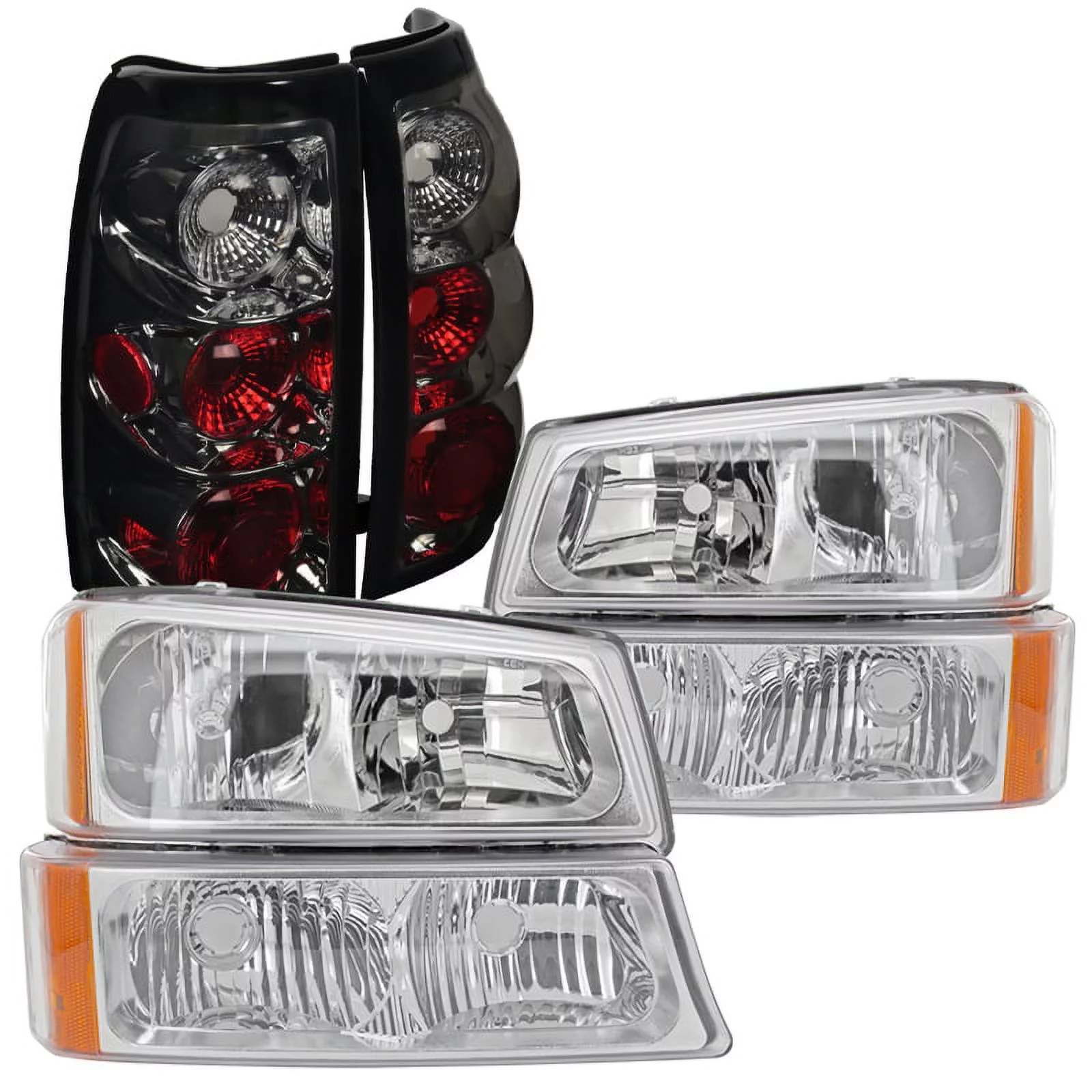 Spec-D Tuning Piano Black Halo Projector Headlights + Tint Tail Lamp + LED Work Lights Kit Compatible with Chevrolet Silverado 1500 2500 Left + Right Pair Headlamps Assembly