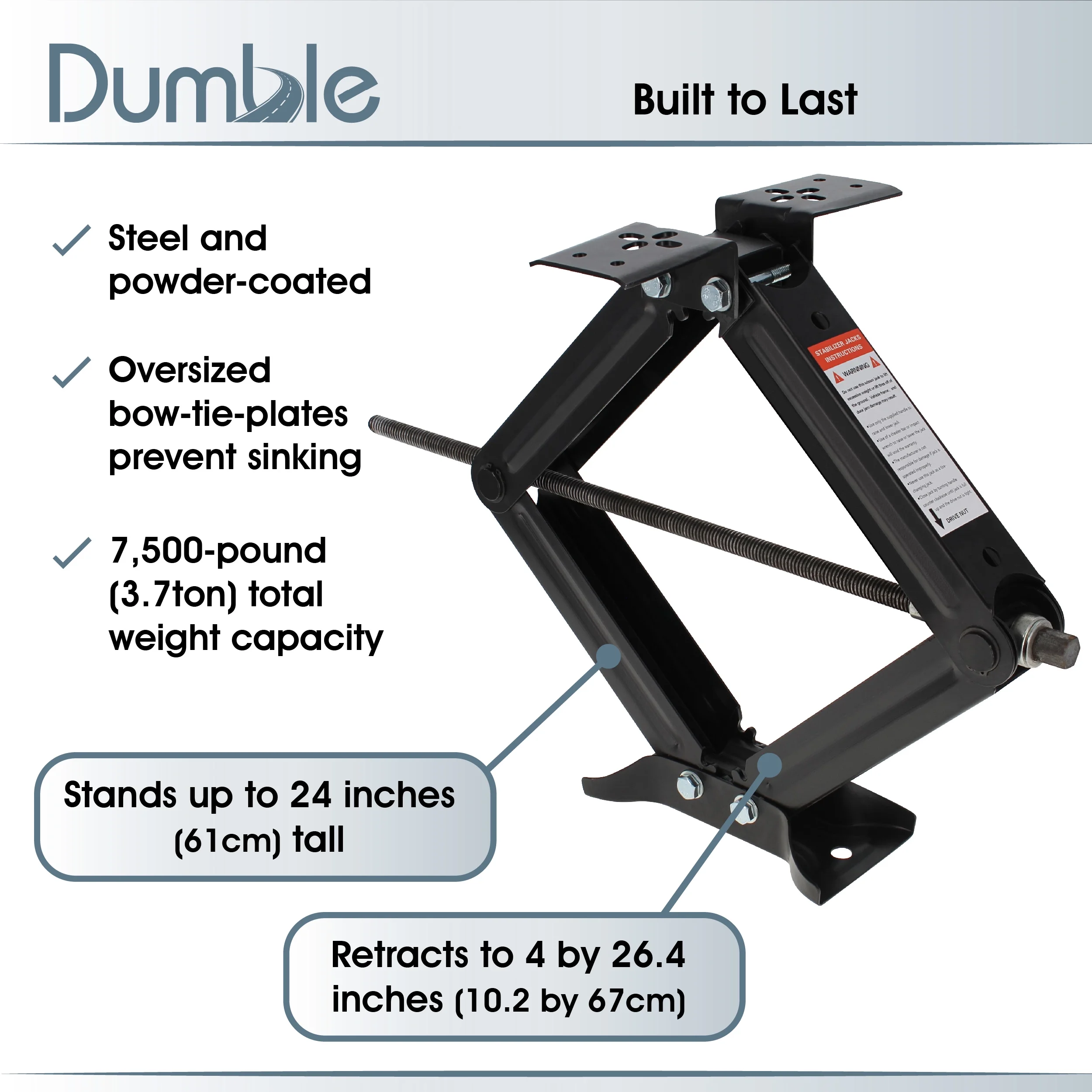 Dumble 2pk Stabilizing Trailer Jack - 7500lb Adjustable Scissor Jack Stabilizers