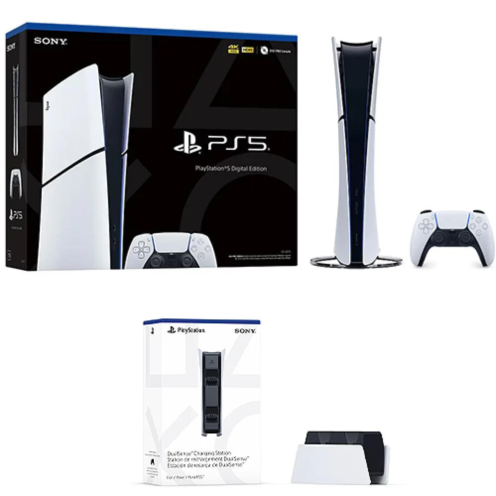 PlayStation 5 Digital Slim Console + PlayStation 5 DualSense Charging Station for Controller - Includes PS5 Console & DualSense Controller - 16GB RAM 1TB SSD - Custom Integrated I/O - Up to 120fps ...