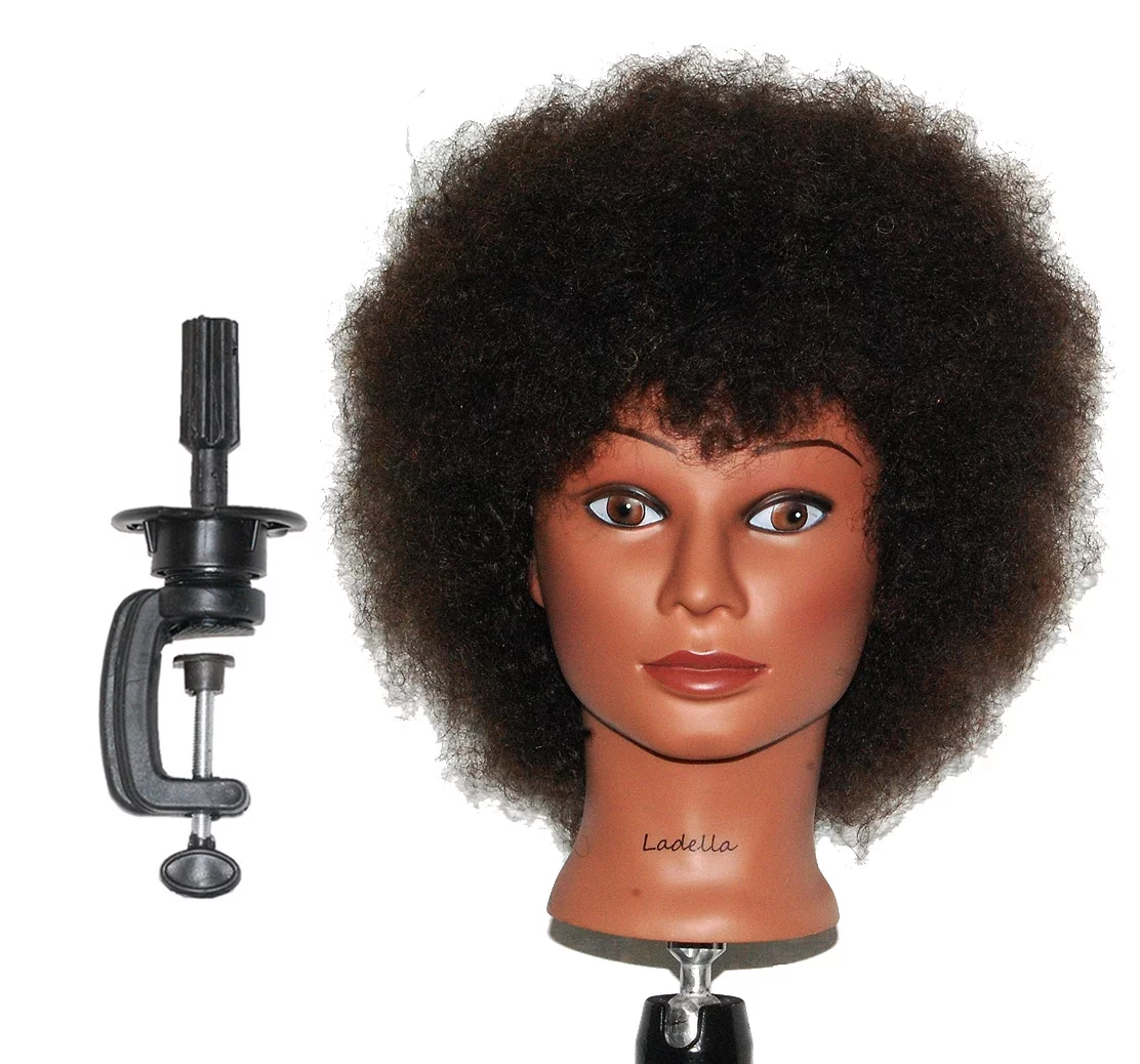BELLRINO Cosmetology Mannequin Afro Head 100% Human Hair Ethnic Hairdresser Training Head Manikin Doll Head - KEIRA + CLAMP