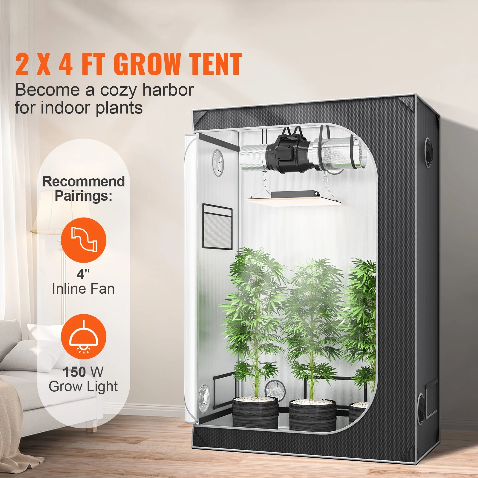 SKYSHALO Grow Tent 48 x 24 x 72 inches Indoor Grow Tent Hydroponic Window Door Tray