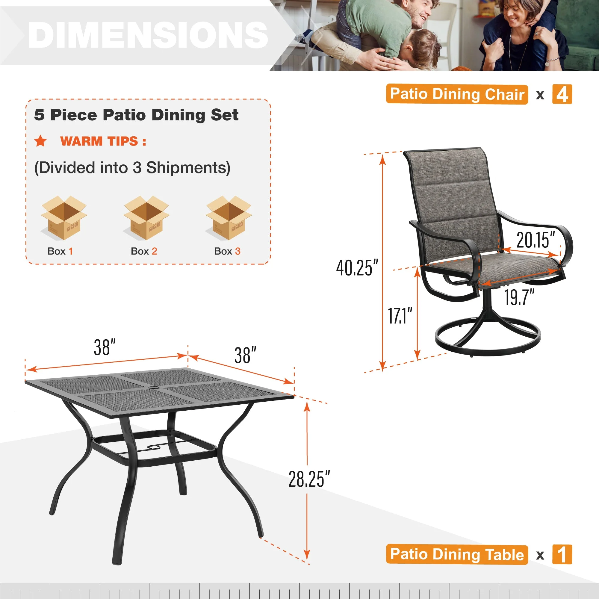 Sophia & William 5 Pieces Metal Patio Dining Set Swivel Padded Chairs and Table Set