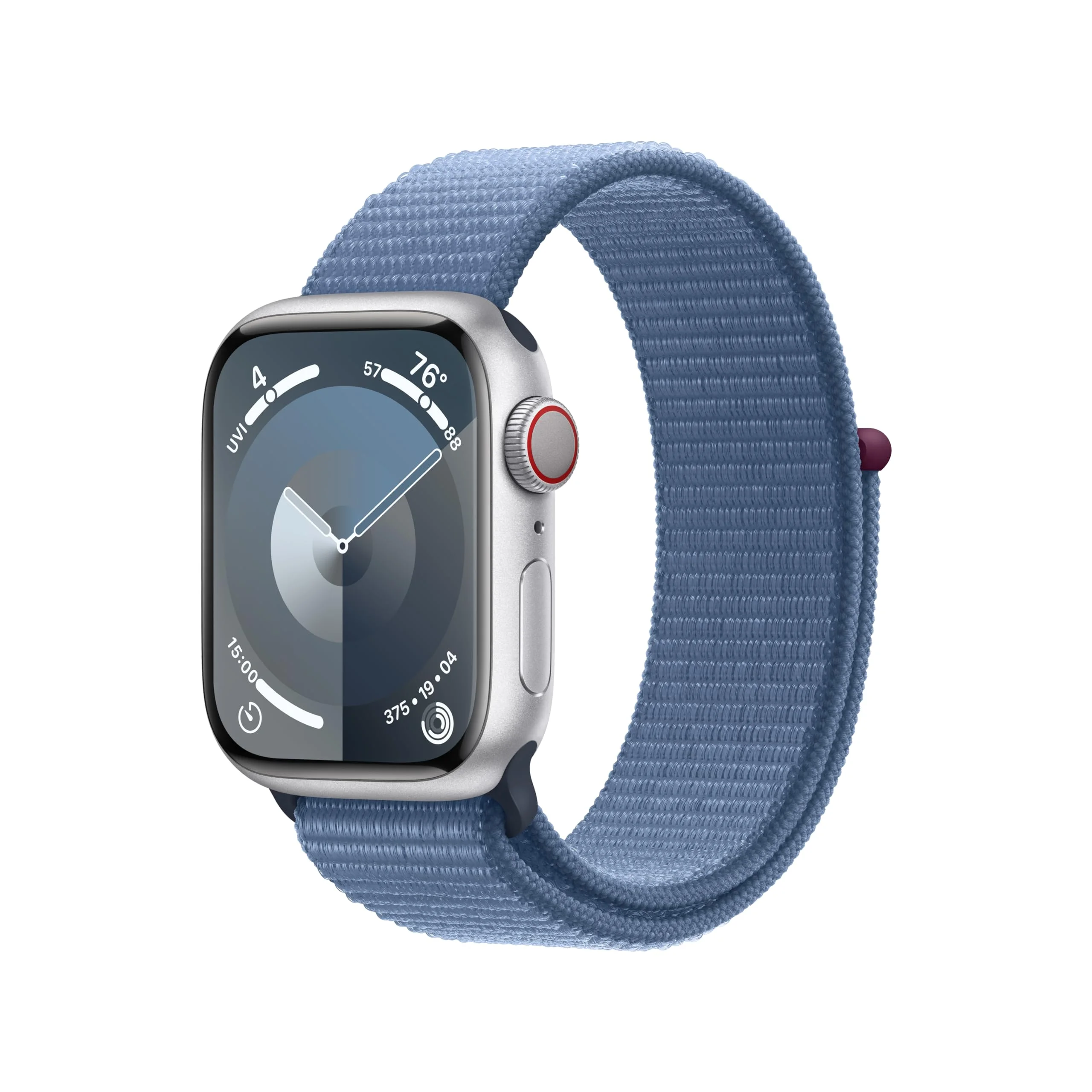 Restored Apple Watch Series 9 [GPS + Cellular 41mm] Smartwatch with Silver Aluminum Case with Winter Blue Sport Loop. (Carbon Neutral)Refurbished
