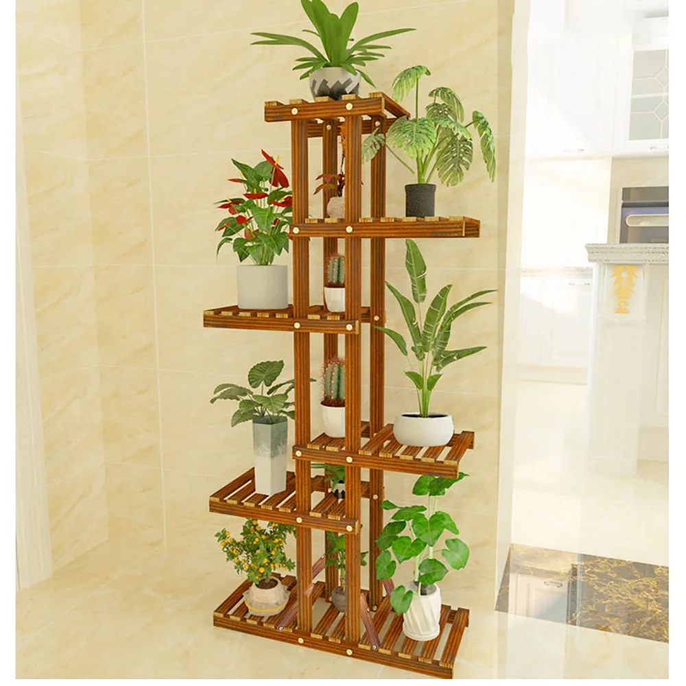 iMeshbean 6 Tier 11 Pots Wooden Plant Flower Display Stand Wood Shelf Storage Rack Garden