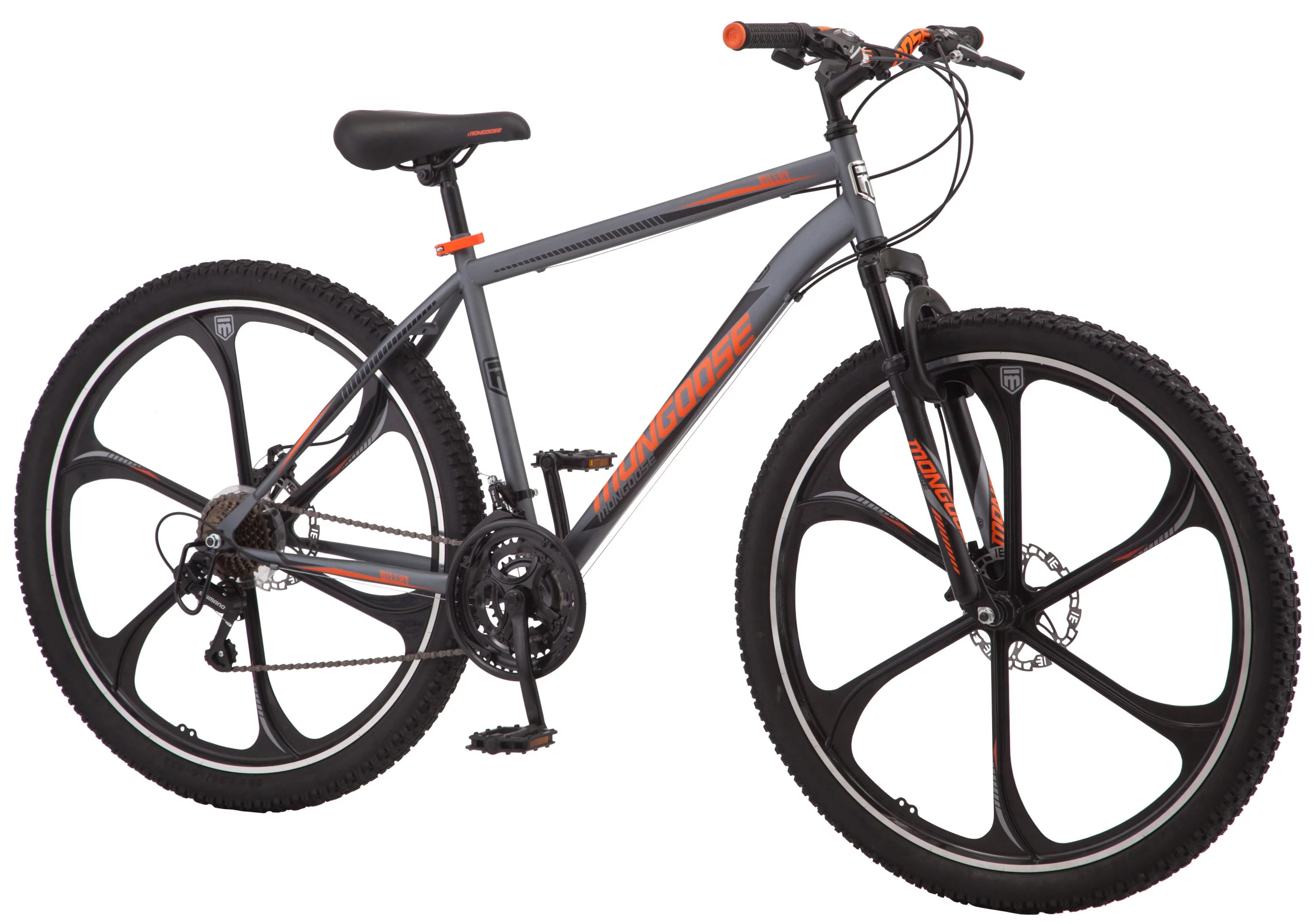 Mongoose Billet Mountain Bike, 21 speed, 29 inch Mag wheels, mens frame, grey