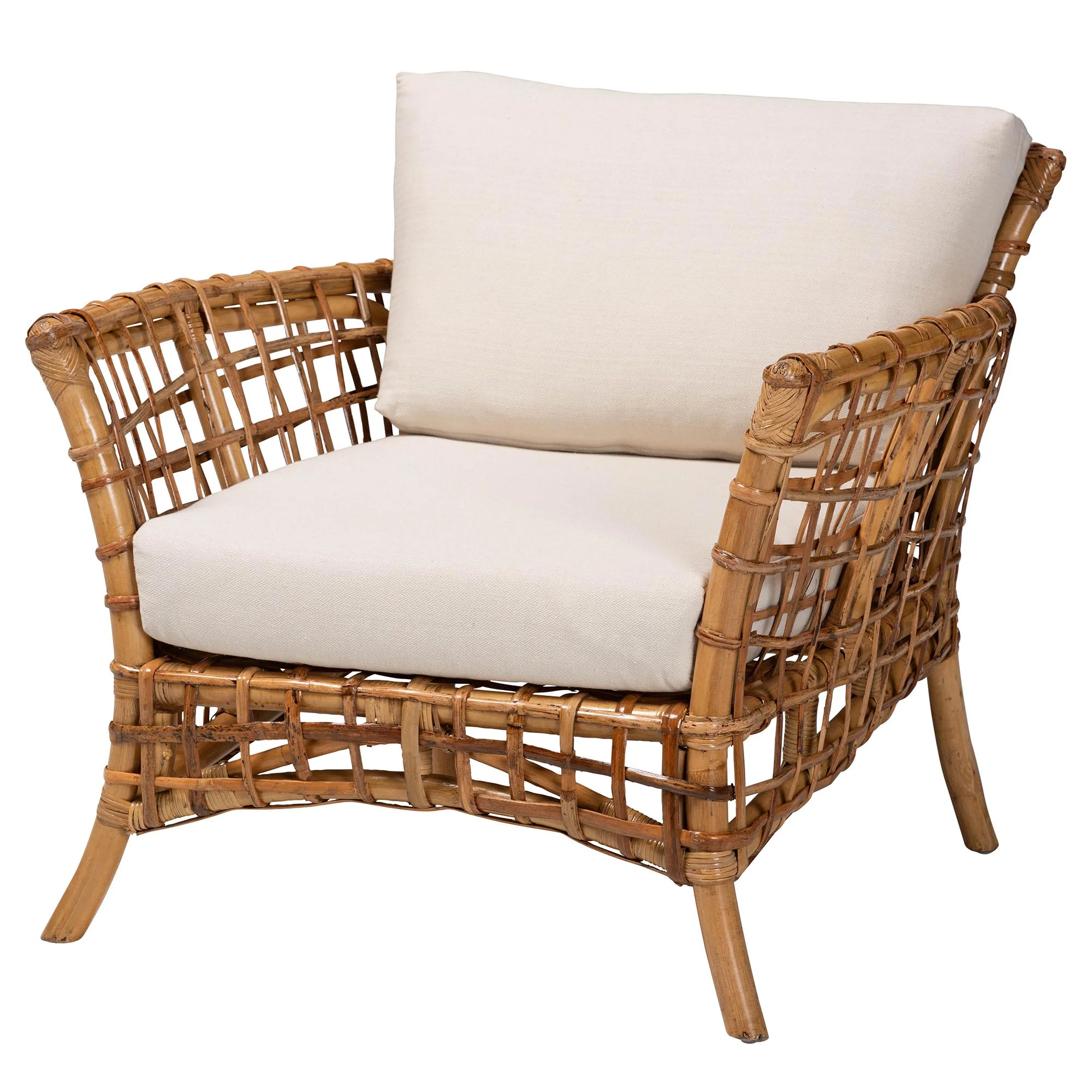 bali & pari Babette Modern Bohemian Rattan Arm Chair in Natural Brown