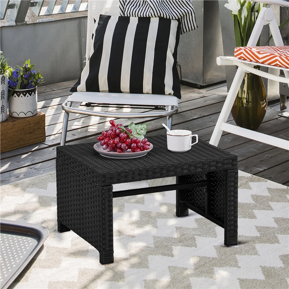 Topeakmart 2pcs Wicker Ottomans with Removable Cushion, Black/Gray