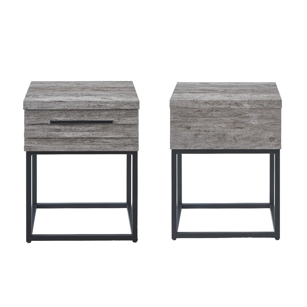 Roundhill Furniture Fentina 3-Piece Upholstered Bedroom Set, Tufted Wingback Bed with Two Gray Nightstands, King