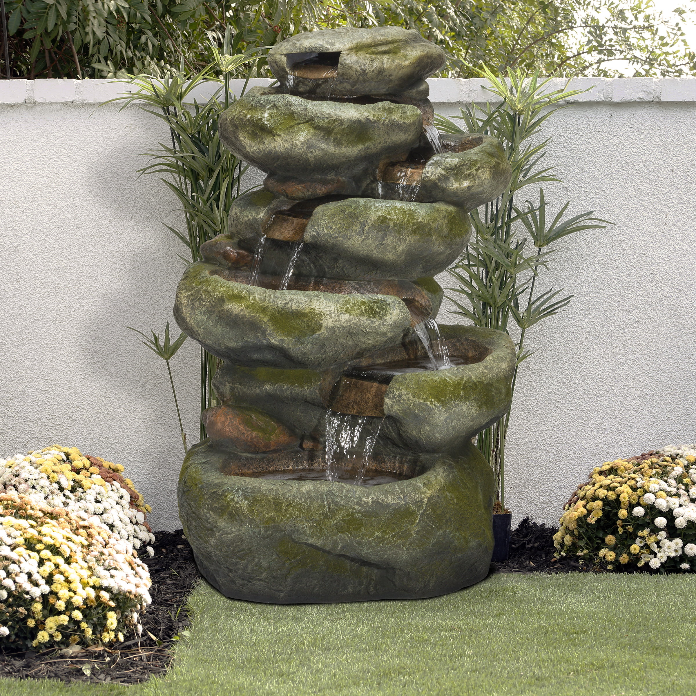 Alpine Corporation Rainforest Rock Cascading Fountain w/ LED Lights, 47 Inch Tall