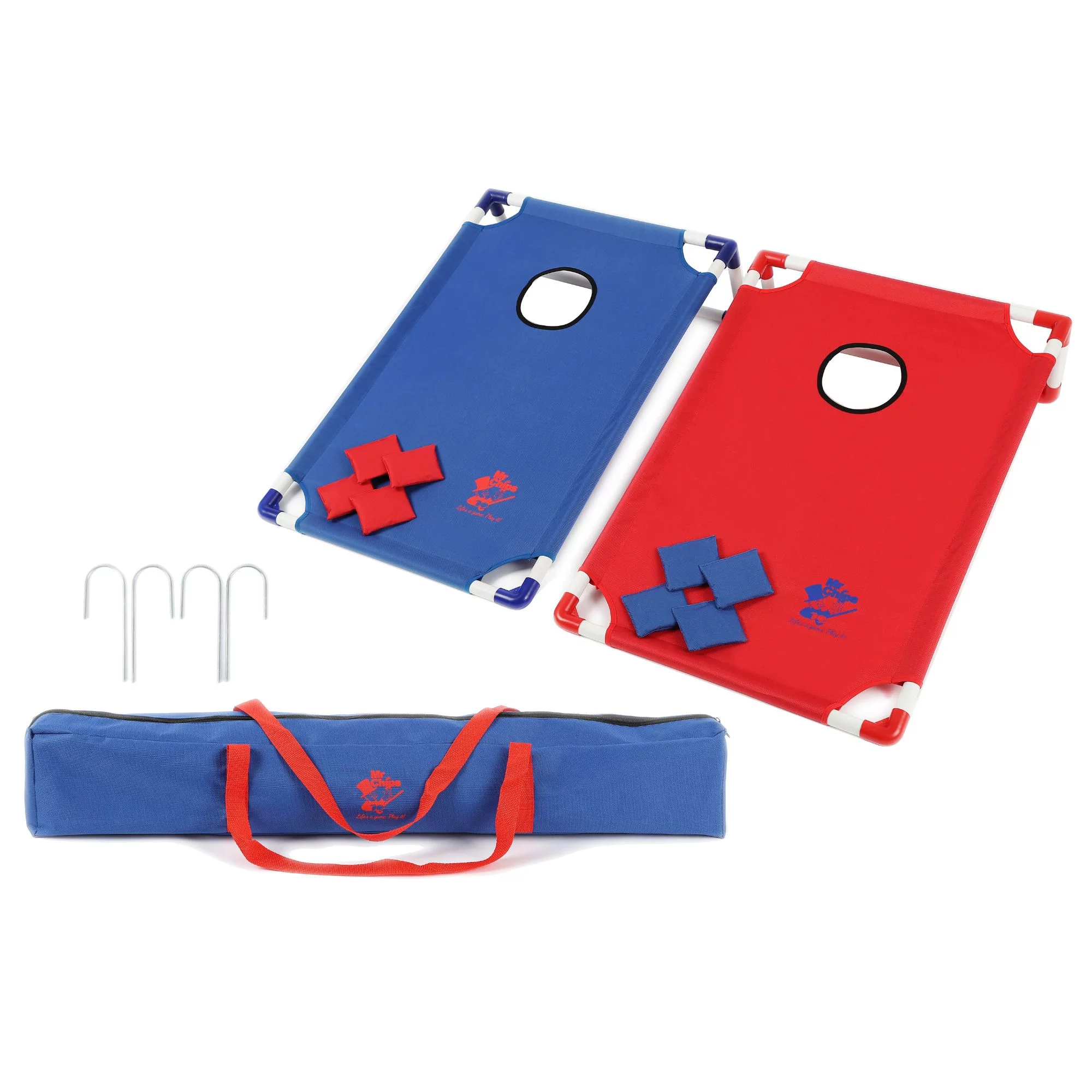 MR CHIPS Cornhole Game with Cornhole Boards and Corn Hole Bean Bags with Four Free Can Coolers