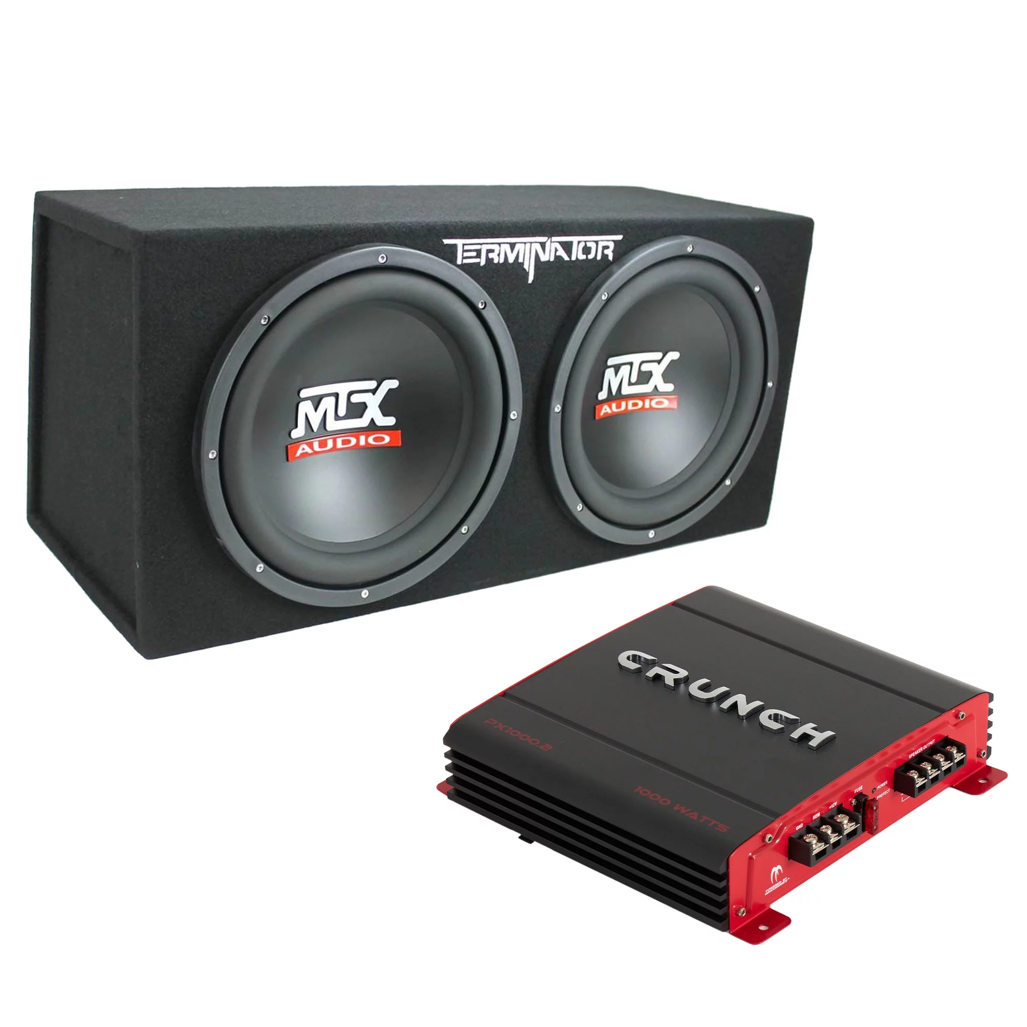 Crunch 2 Channel Car Audio Amplifier & MTX 12 In Dual Loaded Subwoofer Box