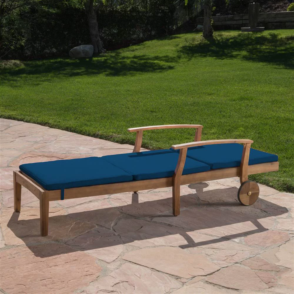 Mavis Outdoor Chaise Lounge With Cushion, Teak Finish, Orange