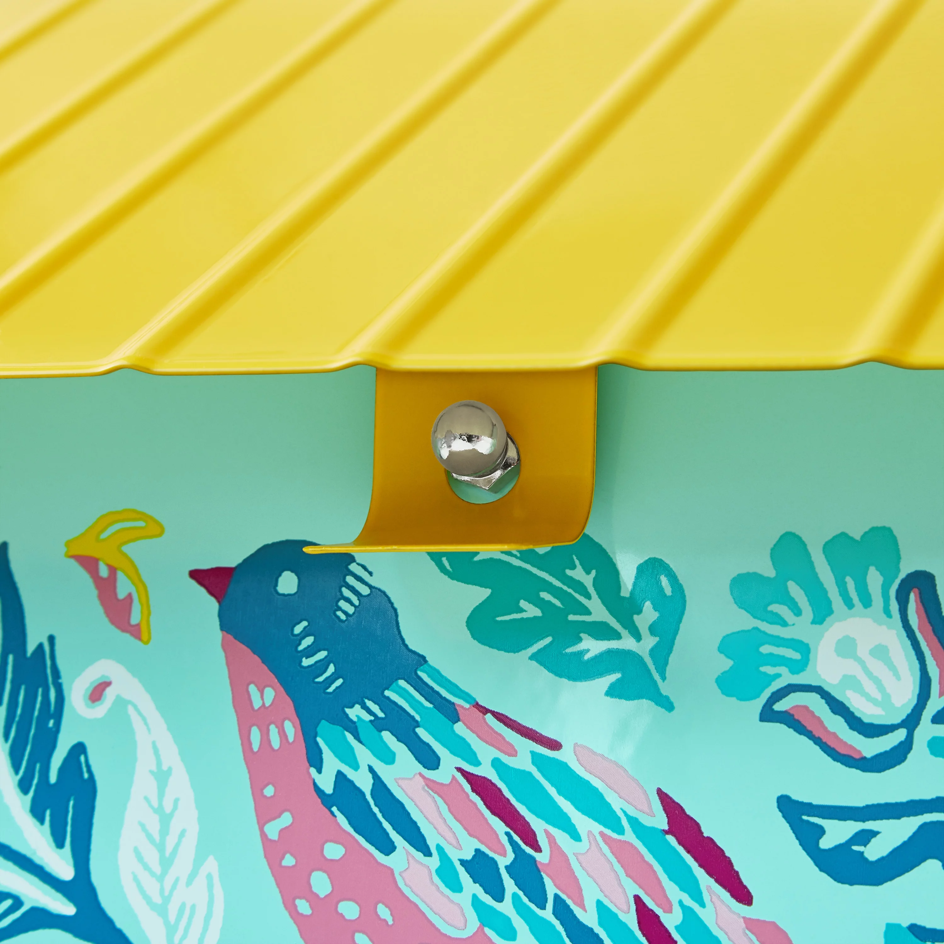 The Pioneer Woman Bird Ogee Metal Squirrel Proof Hopper Bird Feeder 5.5QT , Teal Yellow