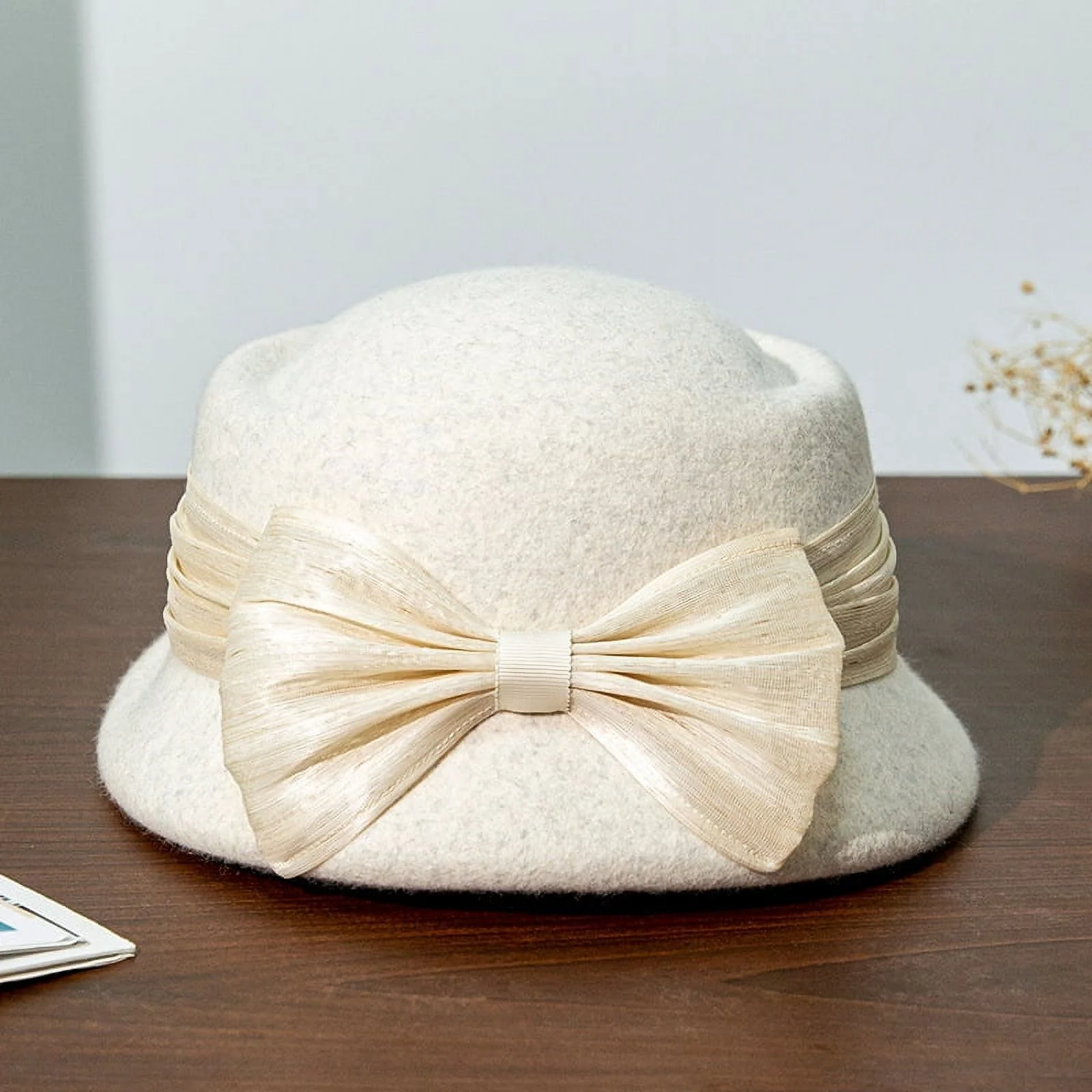 Autumn and winter wool felt hat for women, solid color versatile elegant round top top hat