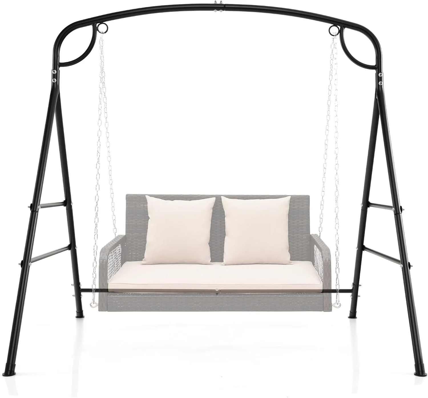 Outdoor Swing Frame Heavy-Duty Metal Porch Swing Stand with Side Bars & 2 Rings, 660 lbs Weight Capacity, A-Frame Swing Frame for Garden, Backyard, Balcony