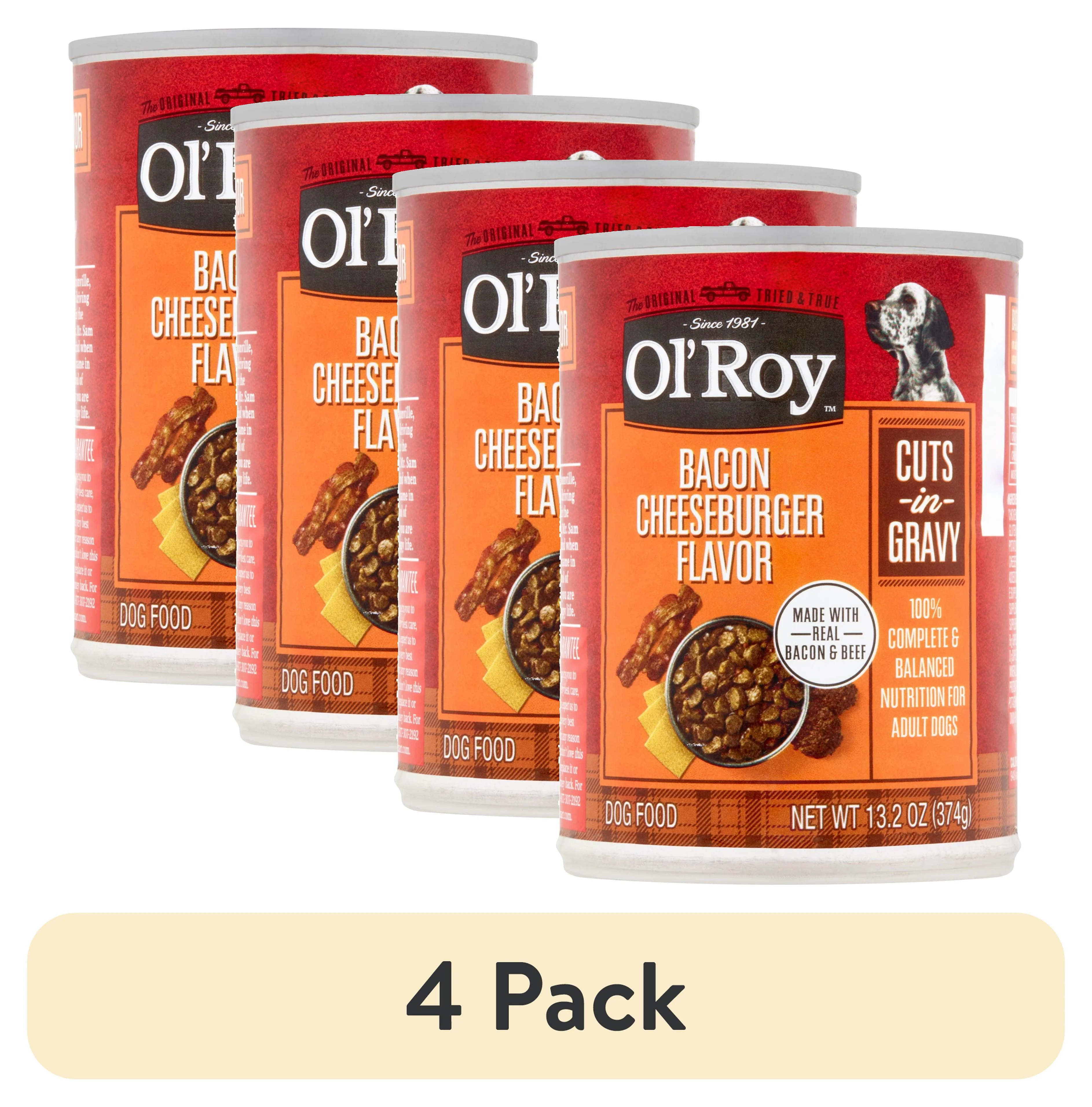 (4 pack) Ol' Roy Bacon Cheeseburger Flavor Cuts in Gravy Wet Dog Food, 13.2 oz Can