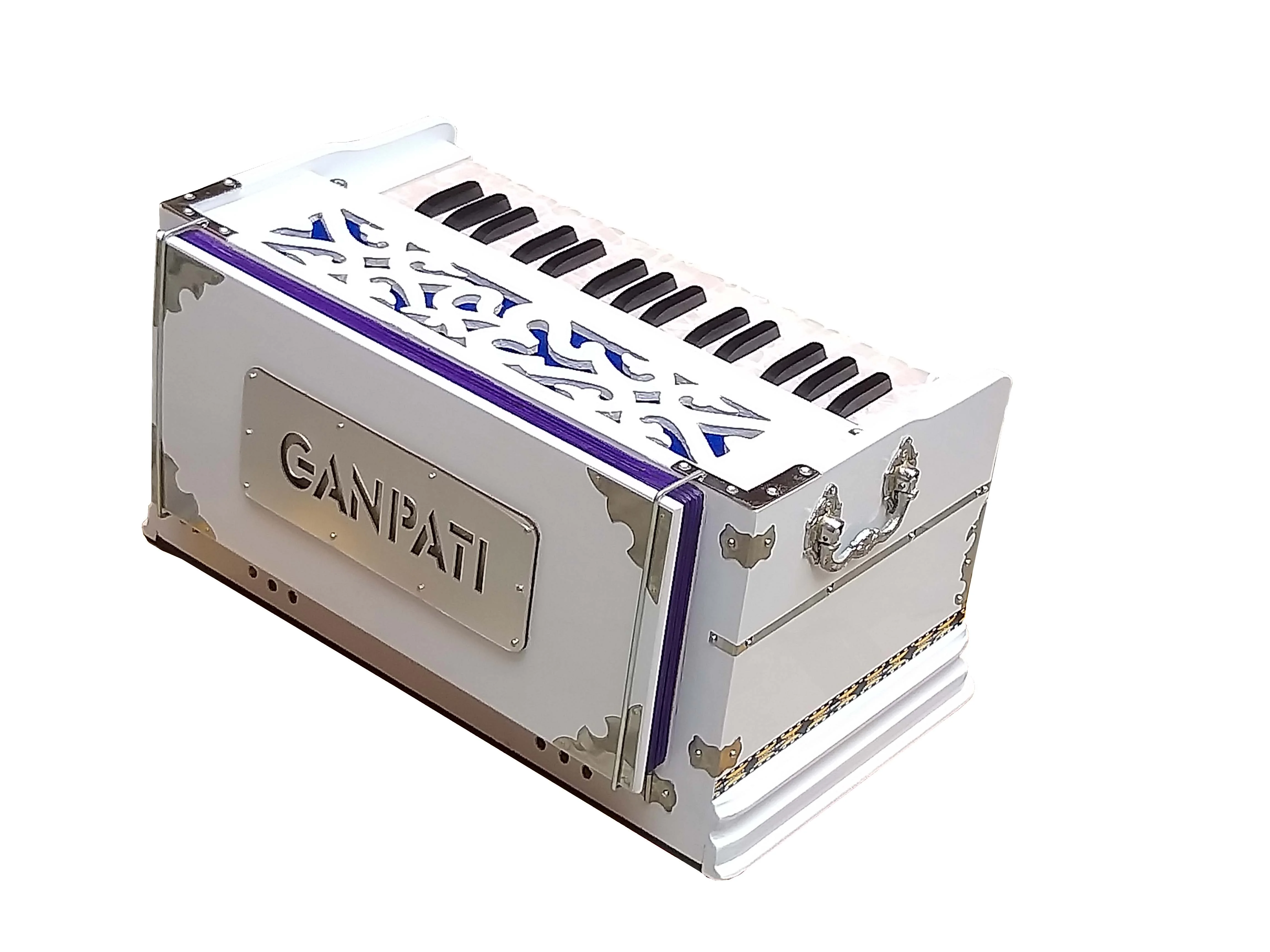 Harmonium White~2 Octaves~7 Fold Bellow~4 Stop~Double Reeds~32 Keys~Chant~Kirtan~Bhajan