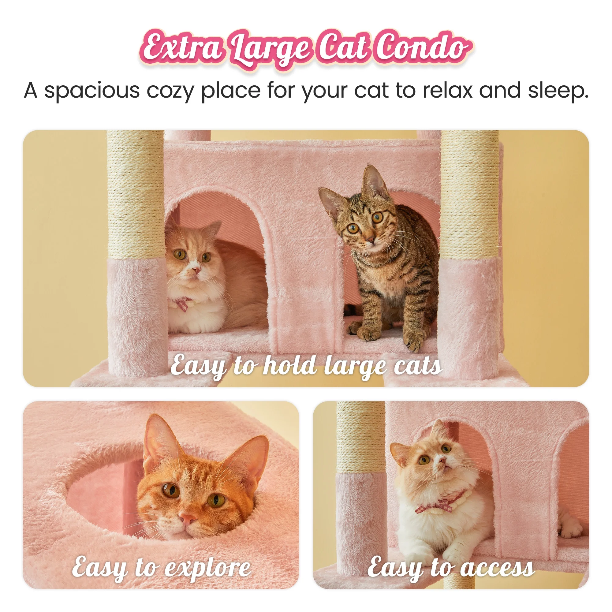 MWPO 74.8-in Extra Large Cat Tree with Double Condo and Scratching Post Tower,Pink