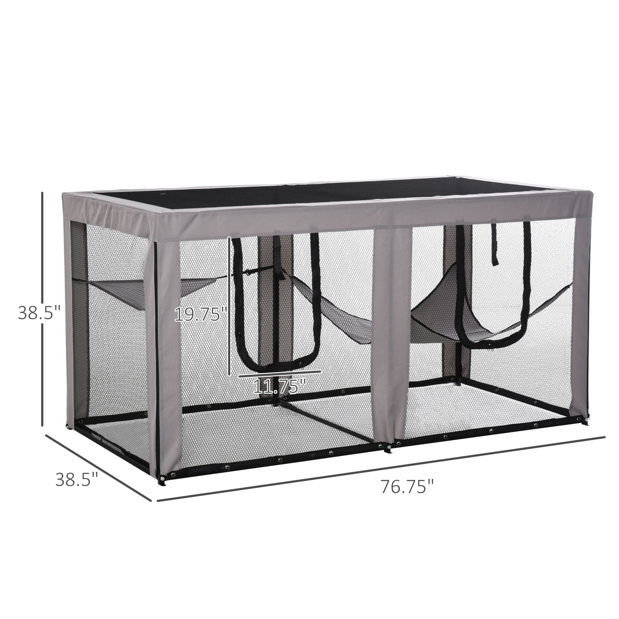 Pawhut Large Mesh Cat House, Black & Grey