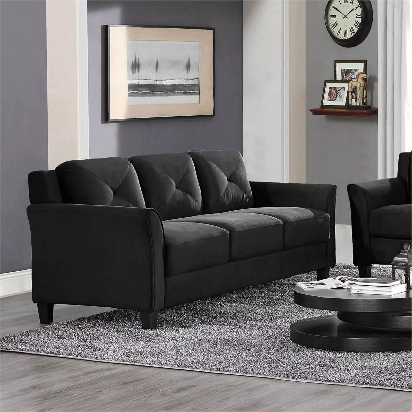 Home Square 2-Piece Set with Microfiber Chair and Sofa in Black