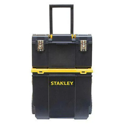 Stanley Rolling Tool Box Set, 2 Drawer, Black, Plastic, 11 in W x 18-1/2 in D x 25 in H