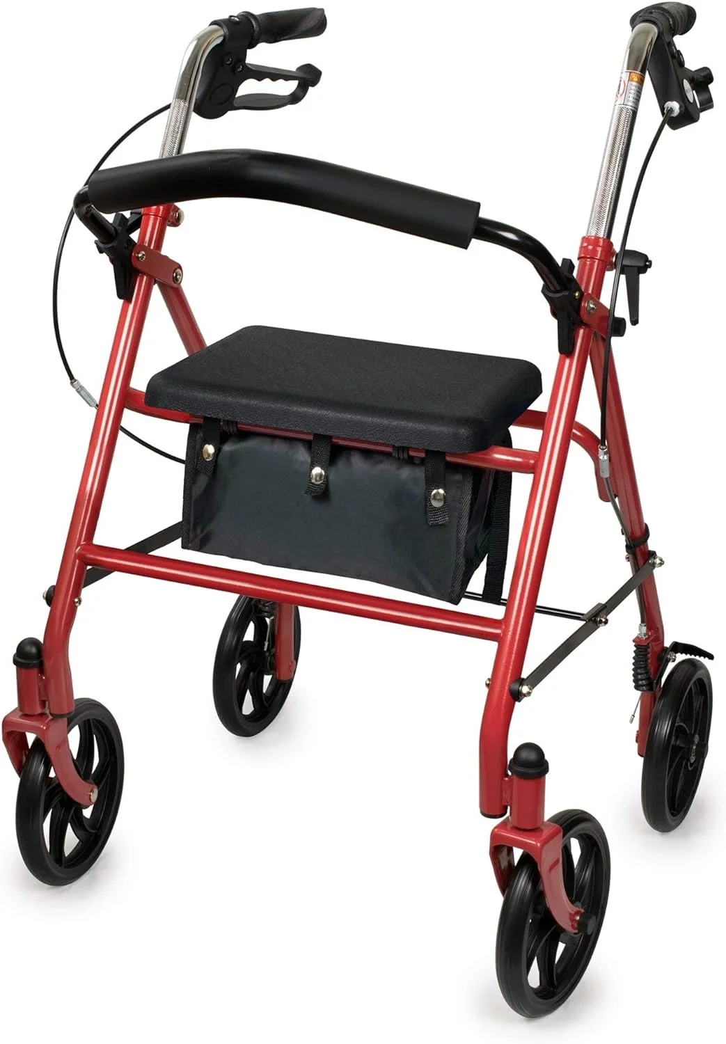Rollator Walker with Seat and Wheels, Steel, 300 lbs Weight Capacity, Red, 1 Count