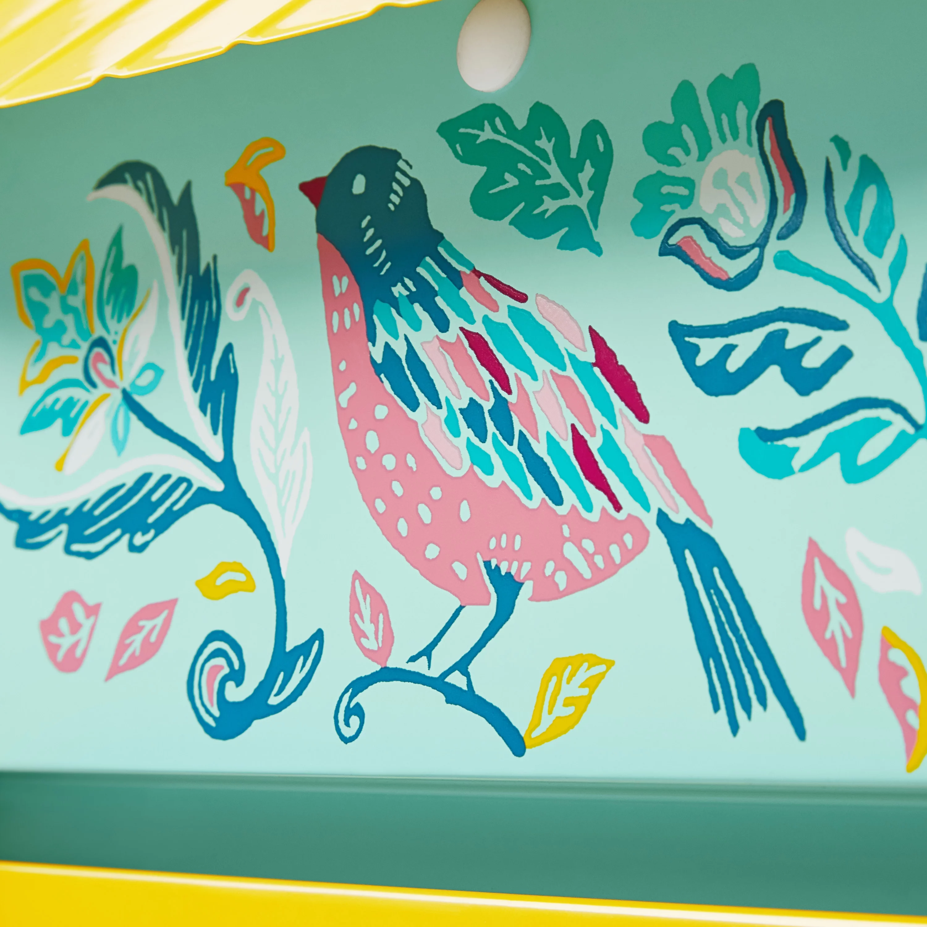 The Pioneer Woman Bird Ogee Metal Squirrel Proof Hopper Bird Feeder 5.5QT , Teal Yellow