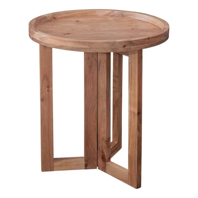 Bowery Hill Contemporary Round Wood End Table with Tray Top in Natural