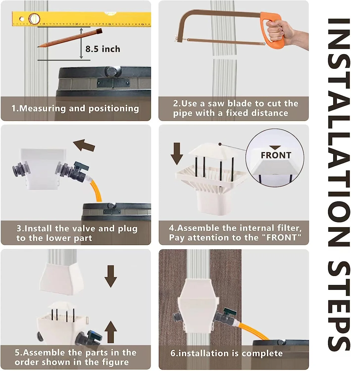 Downspout Rainwater Collection Diverter Fits 2x3 and 3x4-inch Standard Downspouts, Upgrade Rainwater Collection System, Rain Barrel Diverter Kit, Rainwater Catching System from Gutter - White