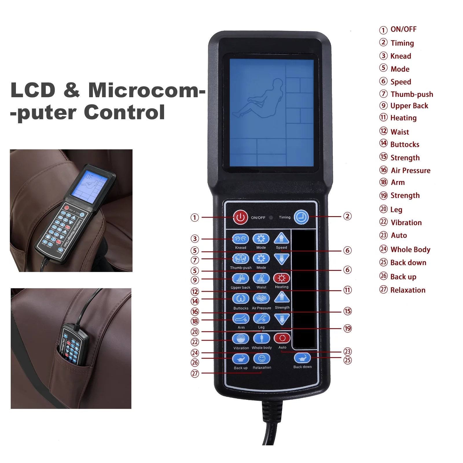 Uenjoy Full Body Zero Gravity Massage Chair Shiatsu Recliner Built-In Heat and Air Massage System Foot Rest - Brown