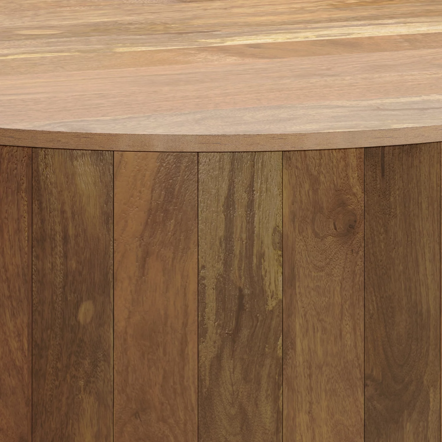 Simpli Home Millbury SOLID MANGO WOOD 36 inch Wide Round Modern Industrial Drum Coffee Table in Natural, Fully Assembled