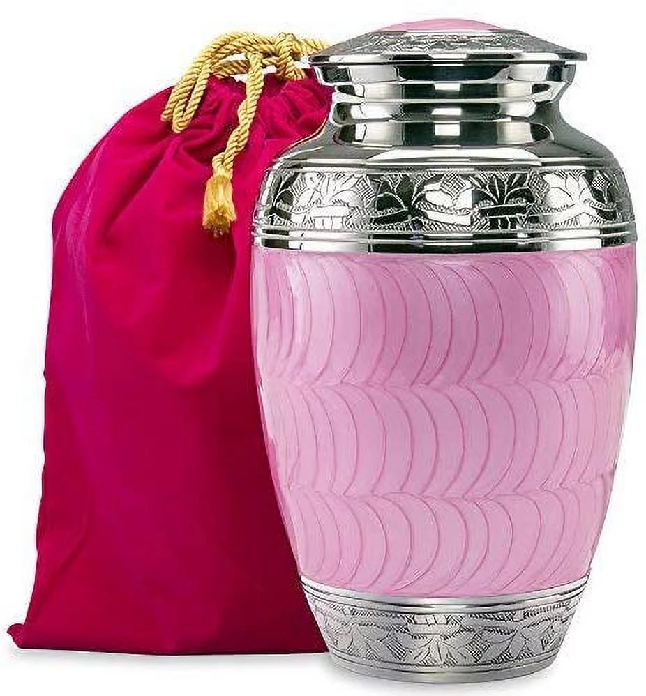 Trupoint Memorials Hugs and Kisses Light Pink Large Adult Urn for Cremation Ashes - Up to 200 lb Person with Velvet Bag