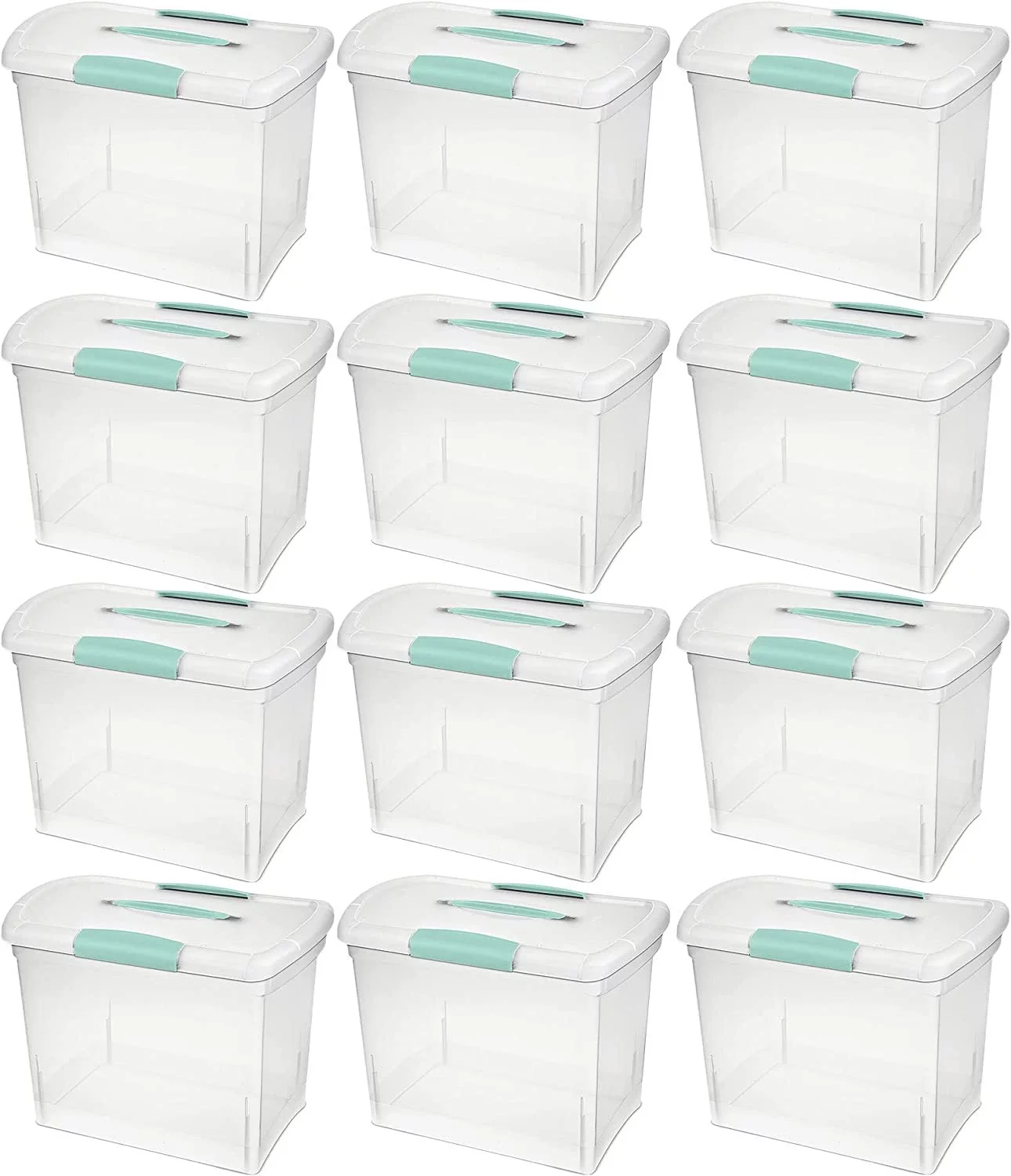 Sterilite Large Nesting ShowOffs Portable Clear Letter Size File Box with Latches for Documents, Pictures, or Schoolwork, 12 Pack