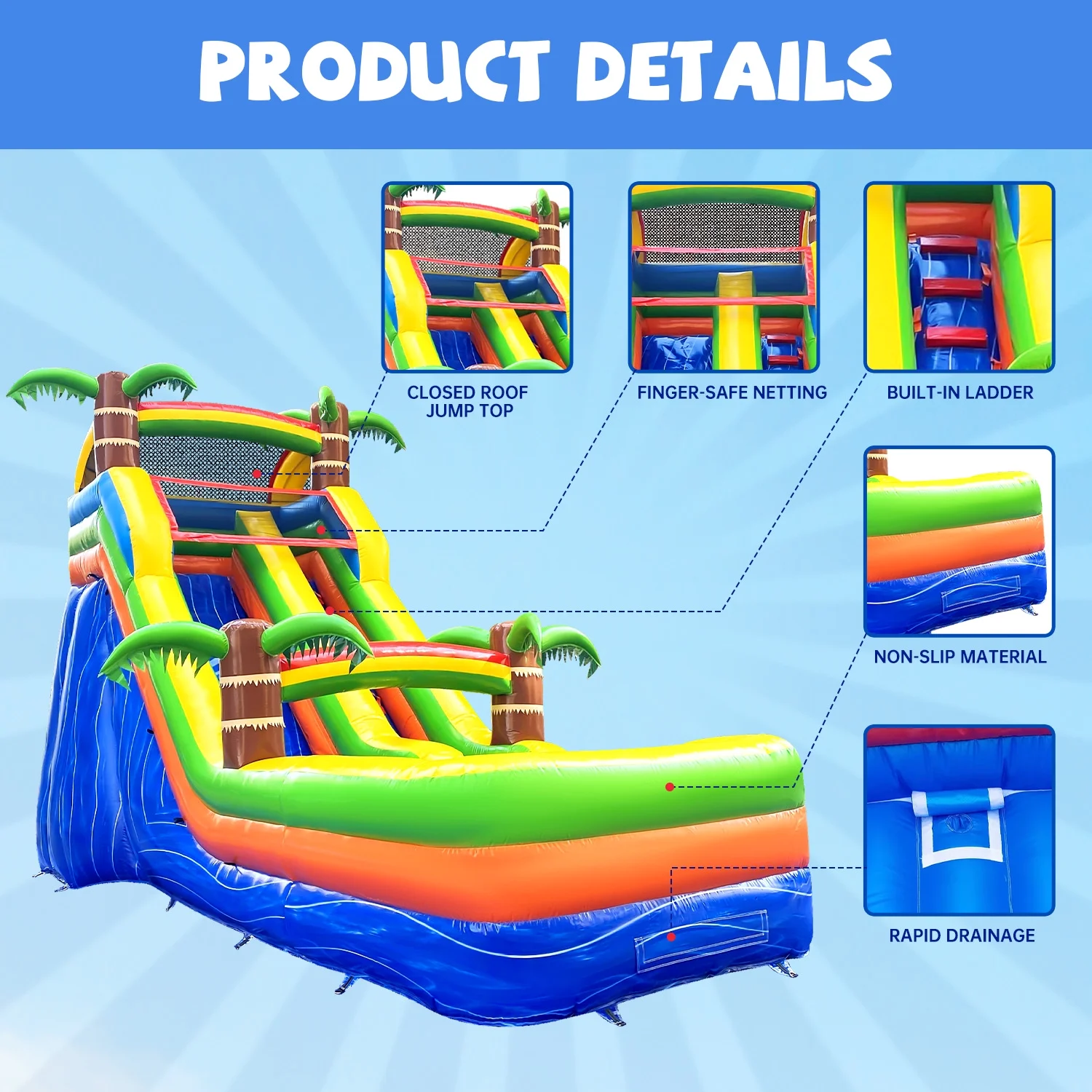 GOOSH 16' x 26.2' Inflatable Water Slide with Air Blower, Blow Up Water Slides for Backyard Outdoor Fun, Large Water Slide-Climbing Wall, Slides & Splash Pool