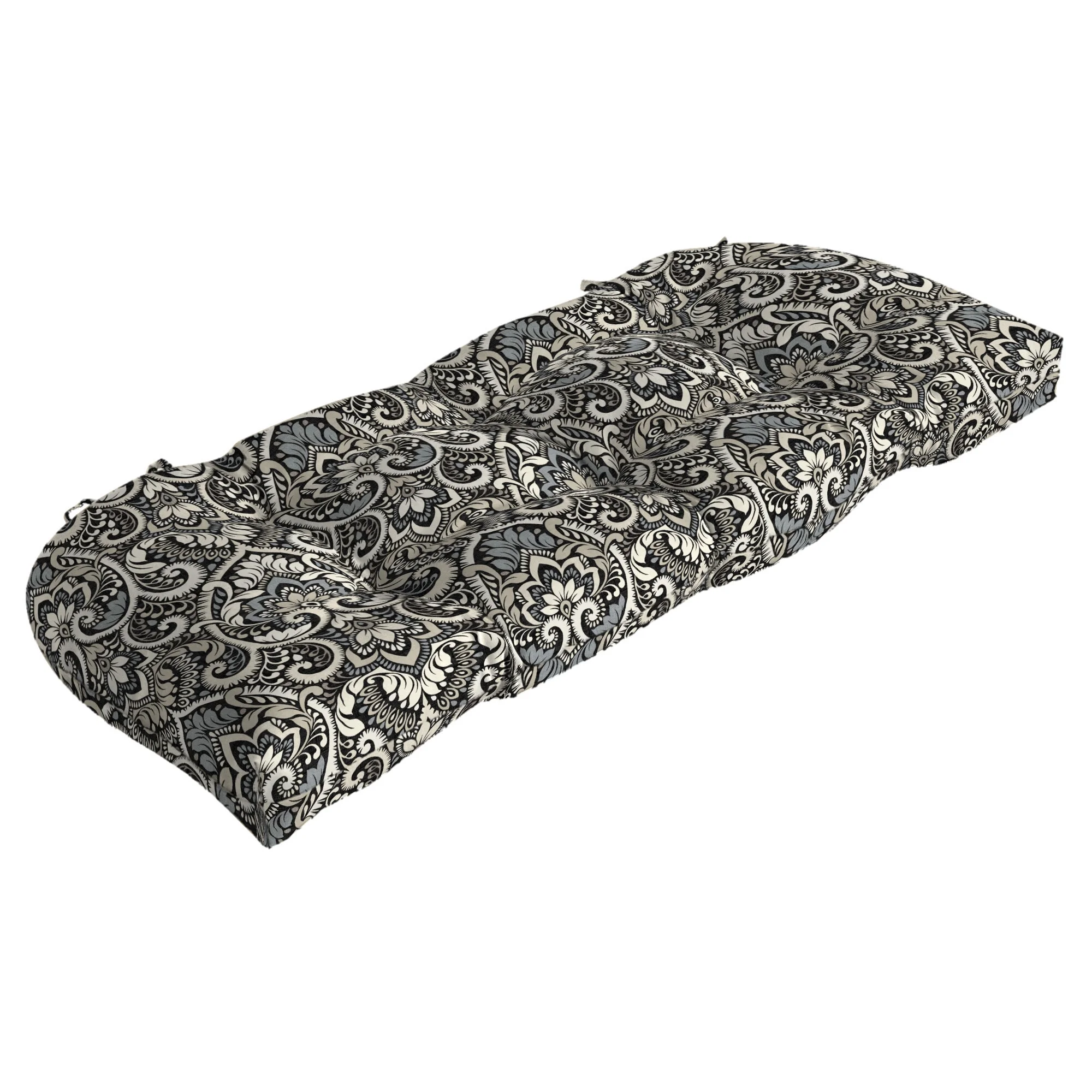 Arden Selections Outdoor Wicker Settee Cushion 41.5 x 18, Black Aurora Damask