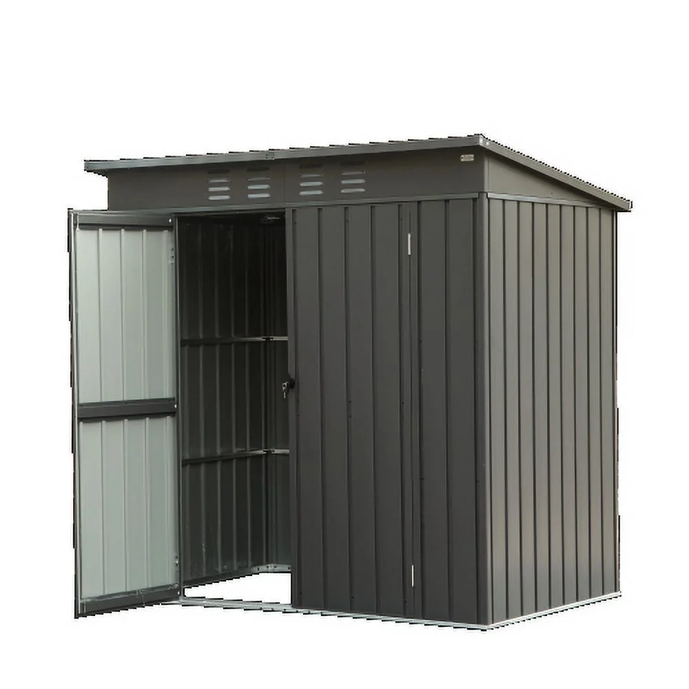 Backyard Storage Shed with Sloping Roof Galvanized Steel Frame Outdoor Garden Shed Metal Utility Tool Storage Room with Latches and Lockable Door for Balcony (5x3ft, Black)