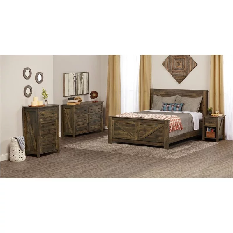 Home Square 2 Piece Bedroom Set with 4 Drawer Dresser and Nightstand in Rustic