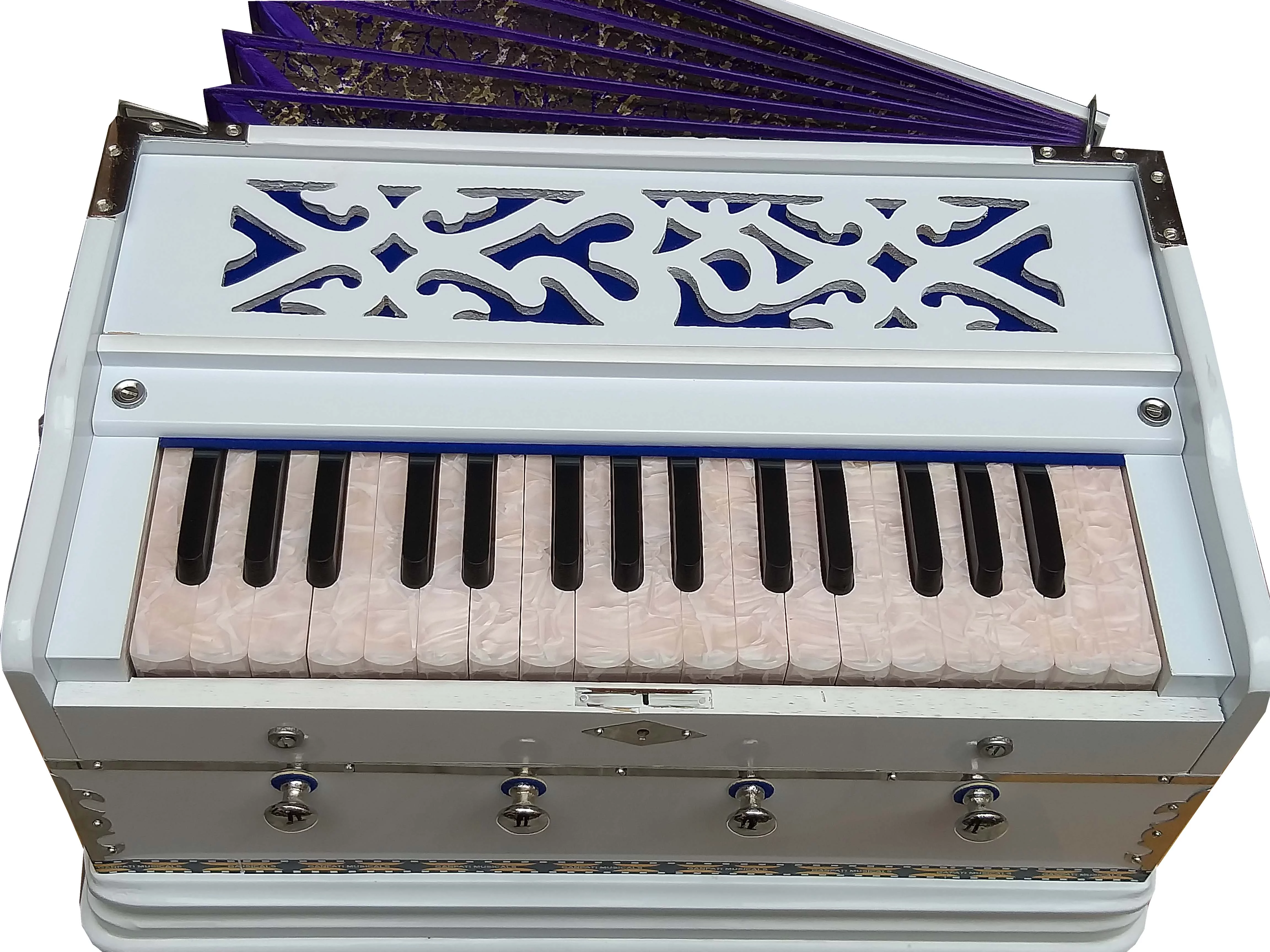 Harmonium White~2 Octaves~7 Fold Bellow~4 Stop~Double Reeds~32 Keys~Chant~Kirtan~Bhajan