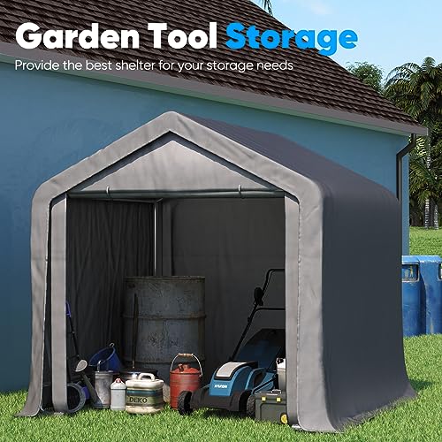 Quictent 6x6ft Outdoor Storage Shed Heavy Duty Portable Garage Shelter Motorcycle Shelter Storage Shelter Shed for Patio Furniture, Lawn Mower, and Bike Storage-Dark Gray