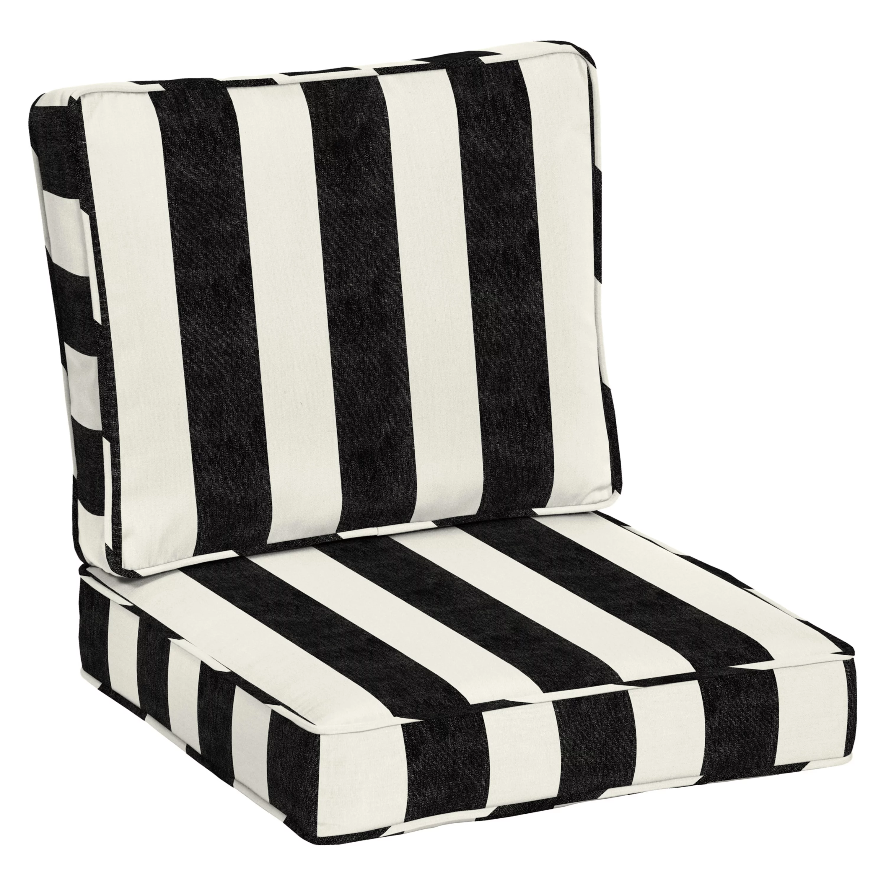 Arden Selections Oasis Outdoor Deep Seating Cushion Set 24 x 24, Onyx Black Cabana Stripe