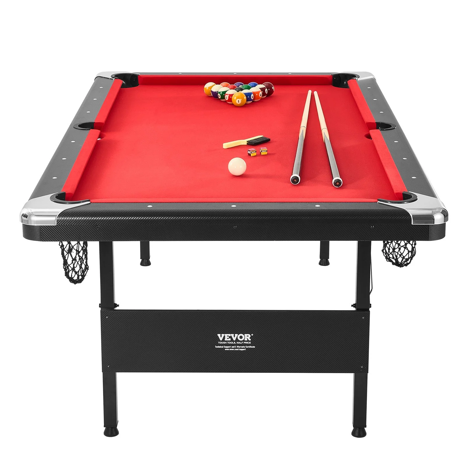 VEVOR 7 ft Foldable Billiards Table, Portable Pool Table Set with Accessories, Black Frame with Red Cloth, Ideal for Family Game Room and Adults