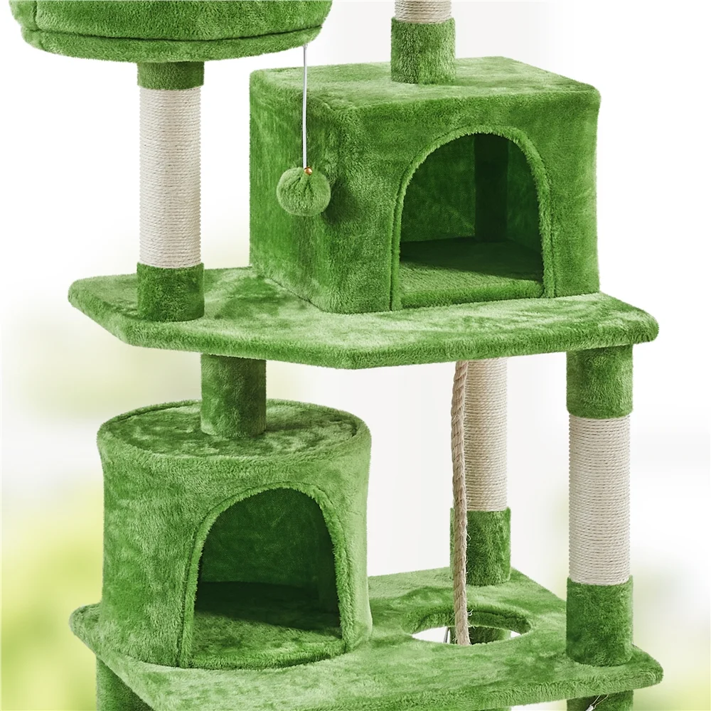 Smile Mart 62.5'' Height Multilevel Cat Tree with 2 Condos & 2 Foam-Padded Perches, Green