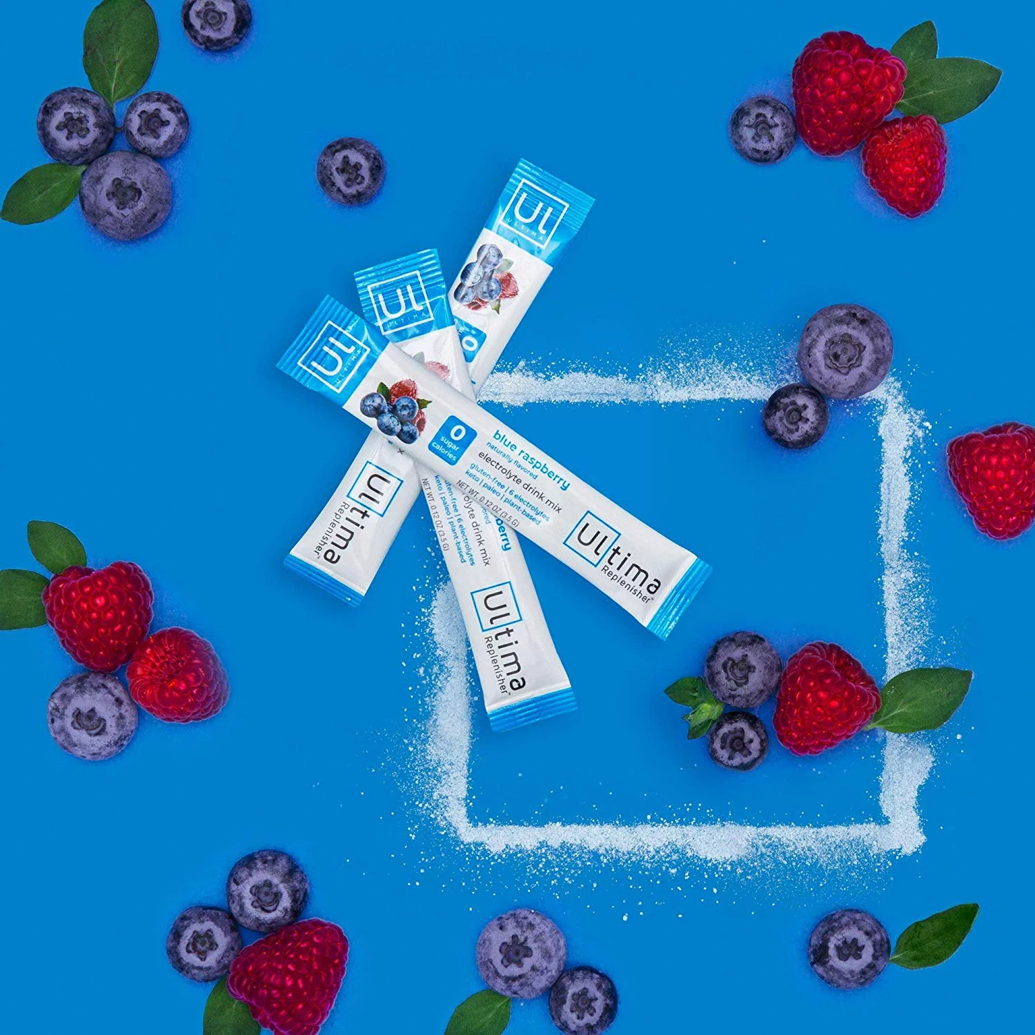 Ultima Replenisher Electrolyte Hydration Mix, Blue Raspberry, 20 Stickpacks - Sugar Free, 0 Calories, 0 Carbs - Gluten-Free, Keto, Non-GMO, Vegan -Magnesium, Potassium, Calcium, Sodium