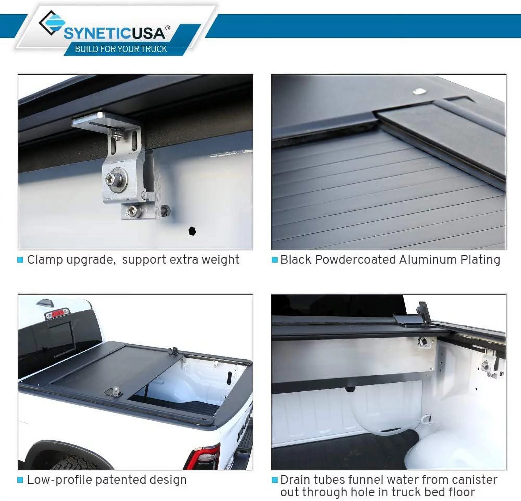 Syneticusa Retractable Hard Tonneau Cover with Cargo Rack Kit Fits 2016-2022 Toyota Tacoma 5ft Bed Aluminum Matte Black Low Profile Waterproof Off Road Ready