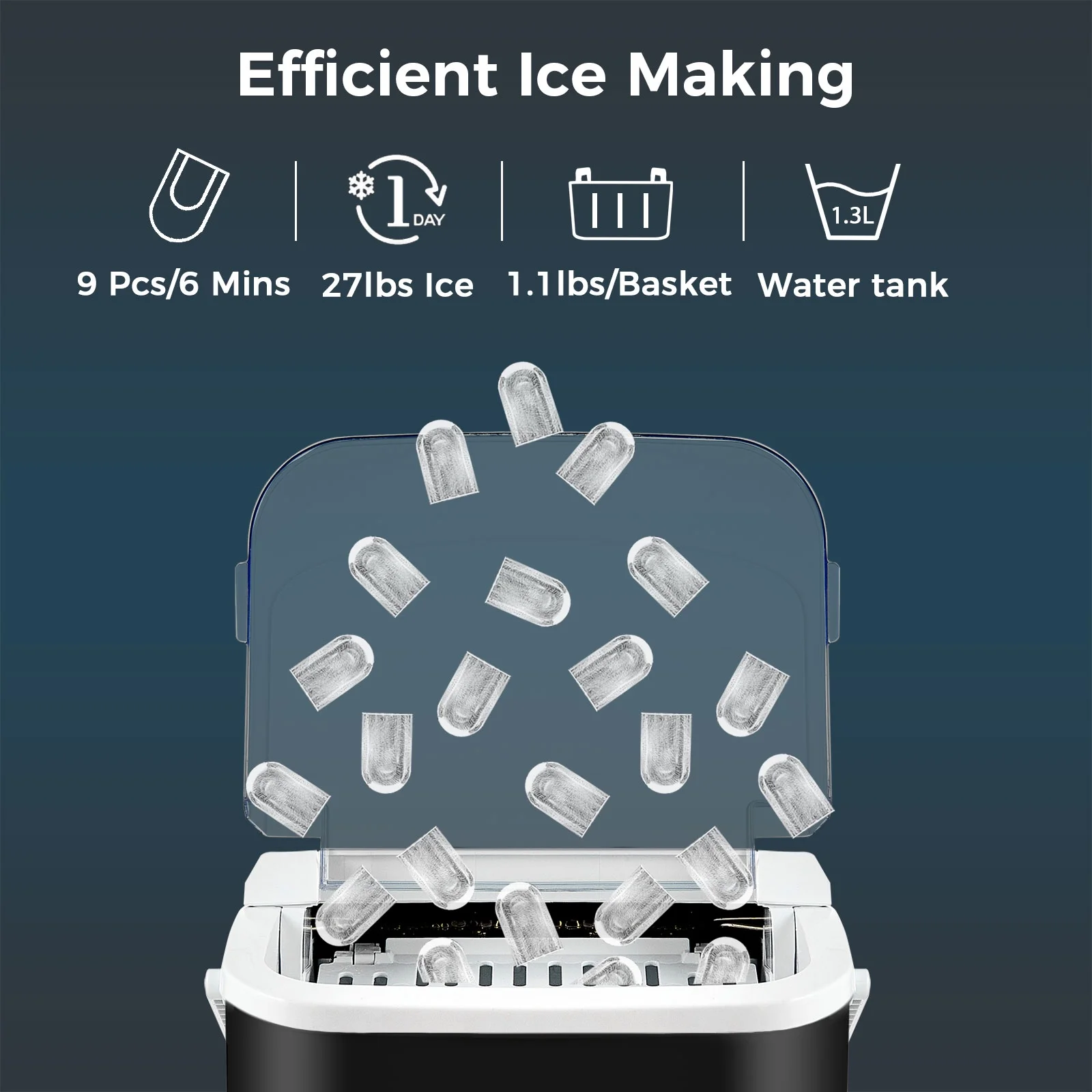 ChefRobot Ice Maker Countertop, Self-Cleaning Ice Maker with Ice Scoop and Basket, Make 26.5 lbs Ice in 24 Hrs, 9 Ice Cubes Ready in 6-8 Mins, Black