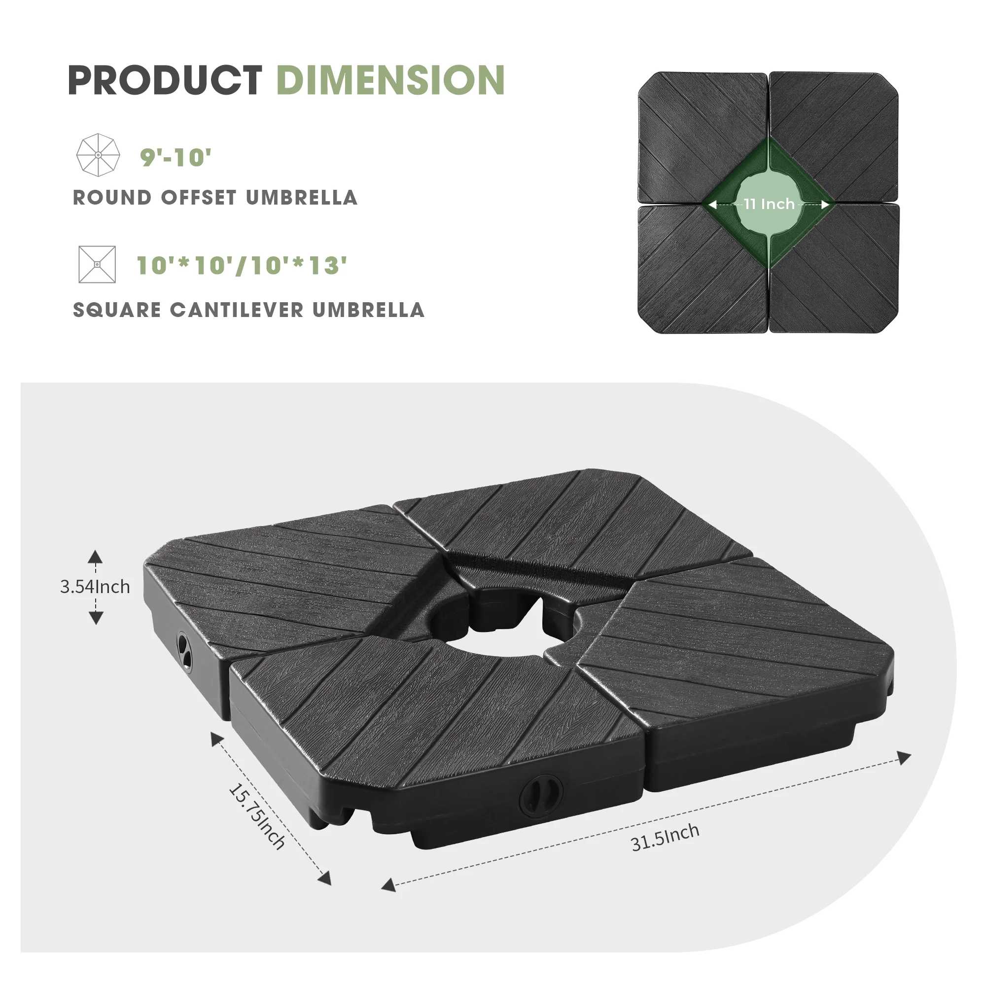 Scafild | 4-Piece Patio Offset Umbrella Base Stand,180lbs Heavy-Duty Sand Filled Patio Umbrella Base - Black